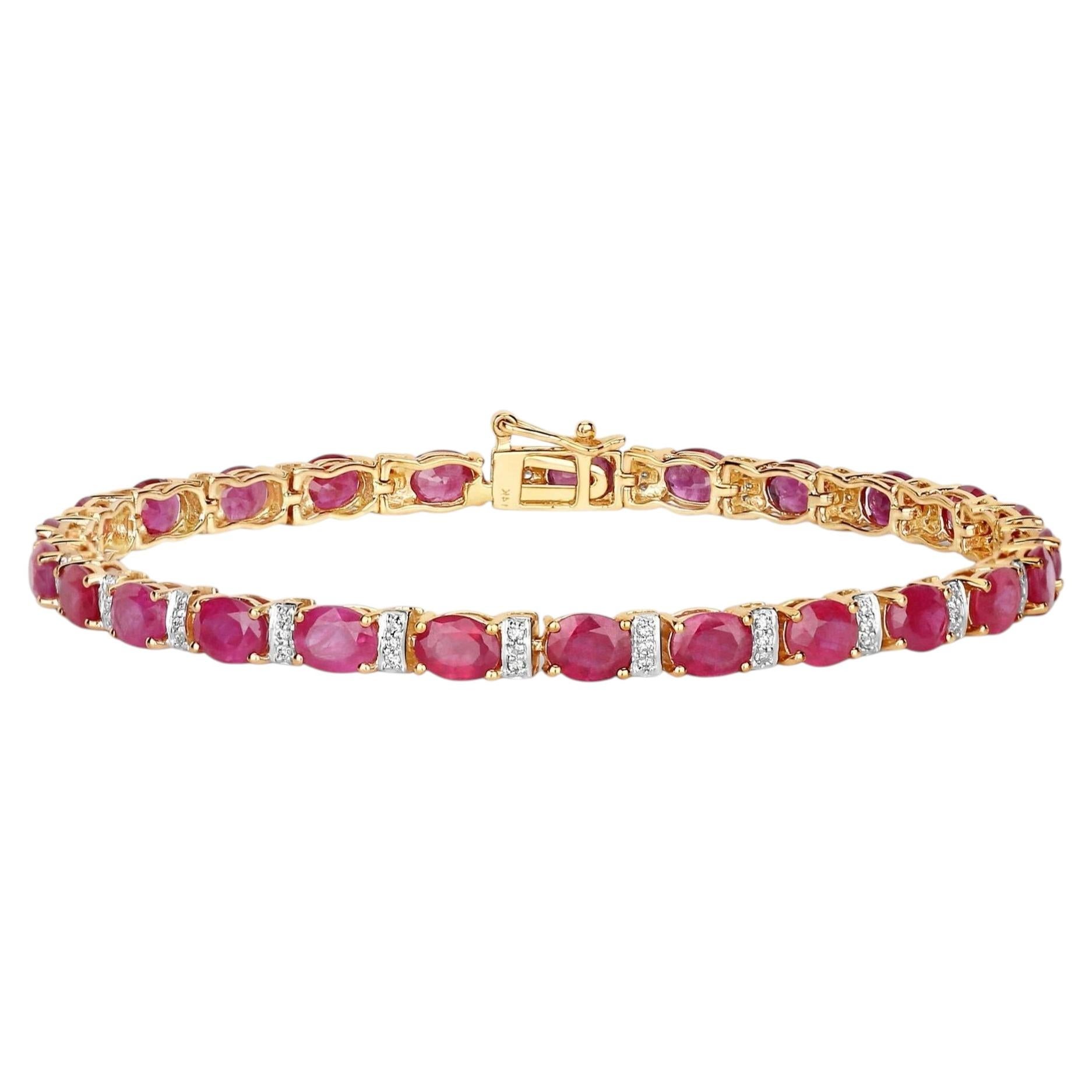 Pulsera Rubí Natural Con Diamantes 7,72 Quilates Oro Amarillo 14K