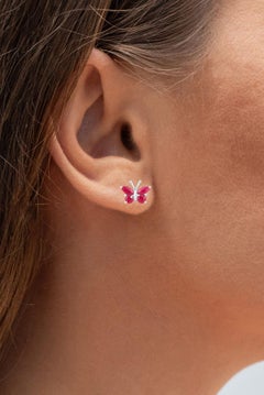 Natural Ruby Butterfly Earrings 0.6 Carats Sterling Silver