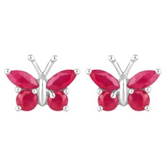 Natural Ruby Butterfly Earrings 0.6 Carats Sterling Silver