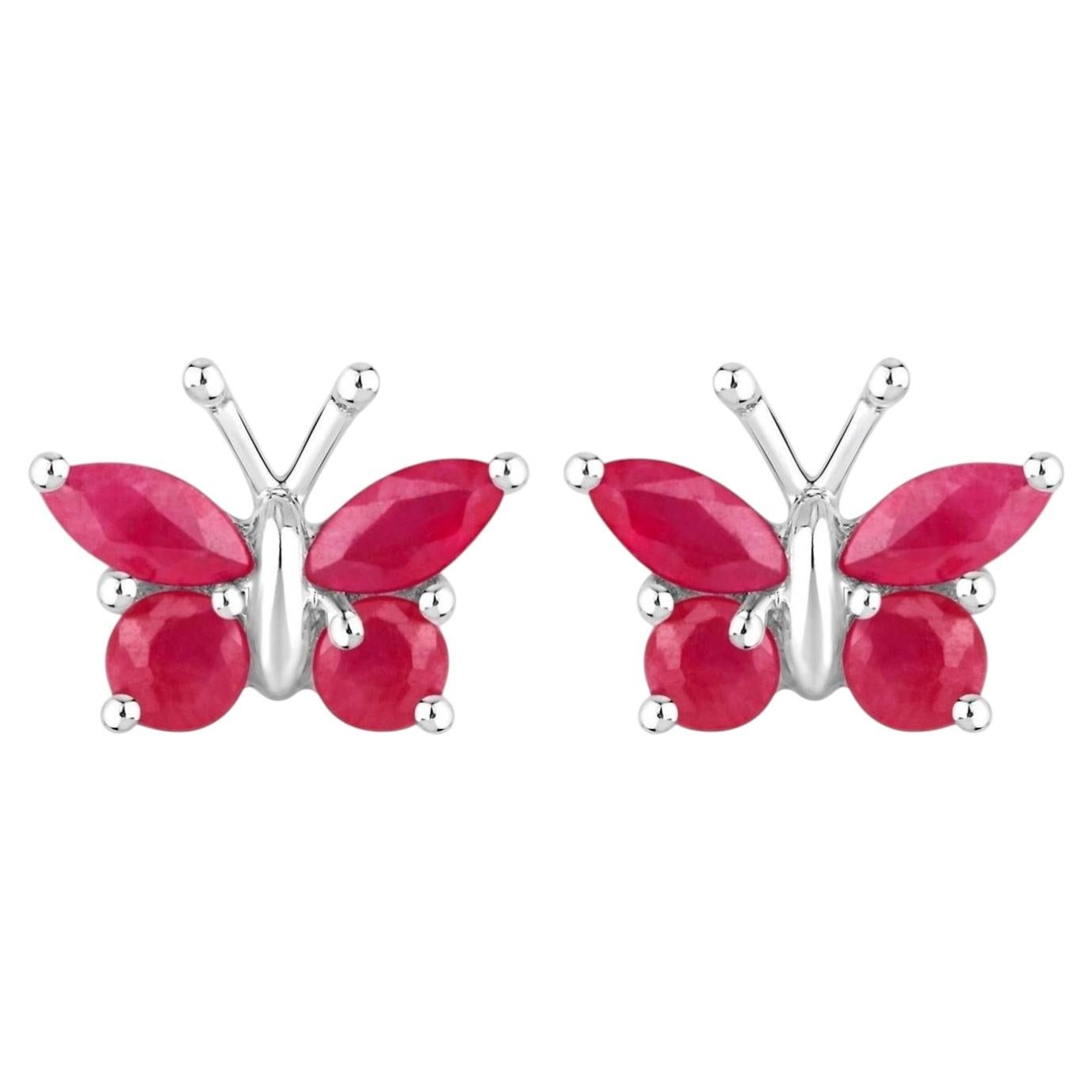 Natural Ruby Butterfly Earrings 0.6 Carats Sterling Silver