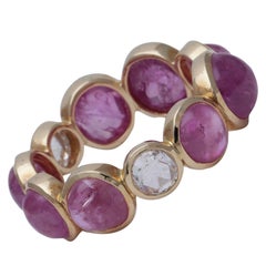 Natural Ruby Cabochon Band with Rosecut Diamonds Handcrafted in 18 Karat Gold