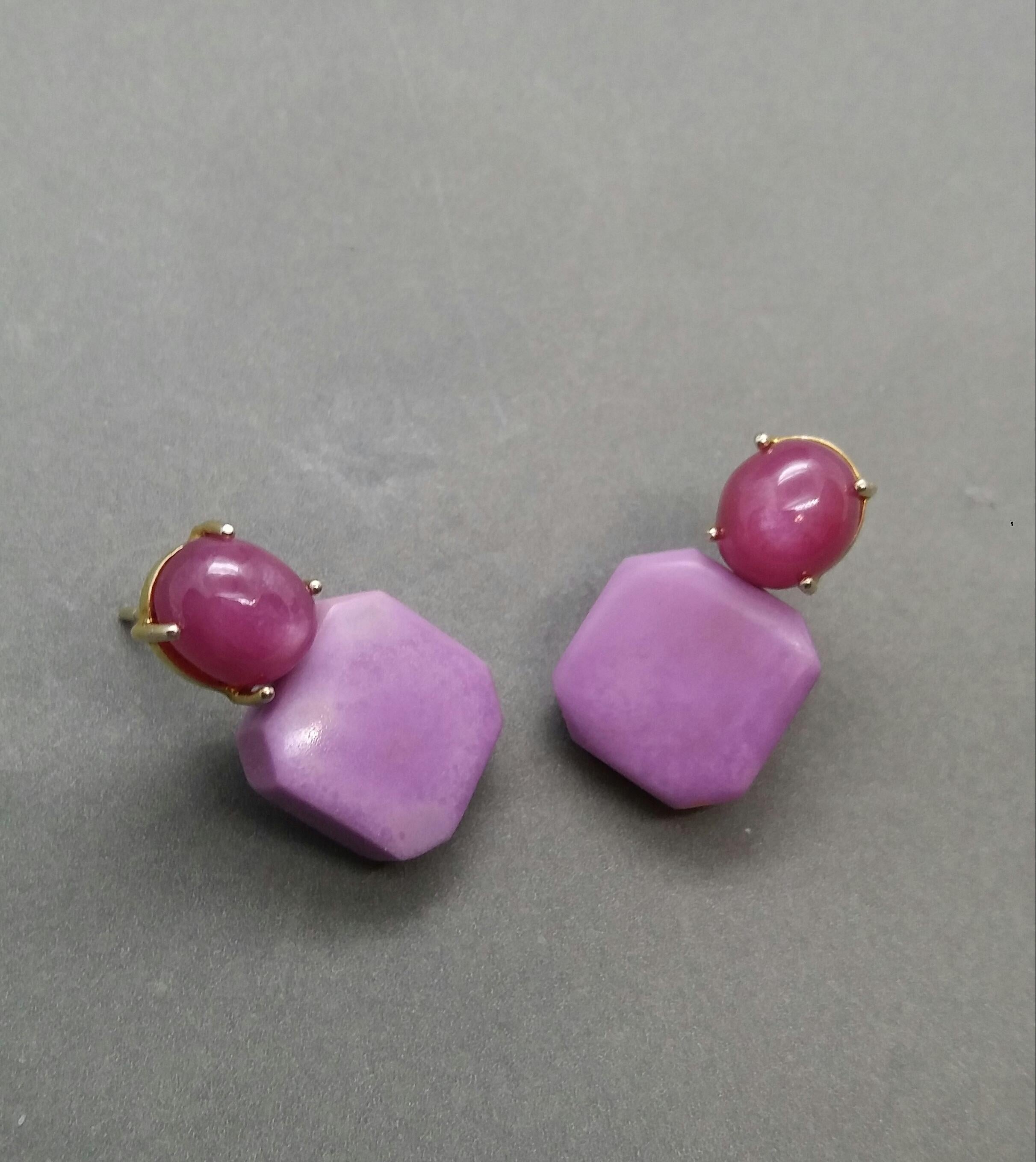 Natürlicher Rubin Cabs Achteckförmiger Phosphosiderit 14 Kt Gelbgold Ohrstecker 5