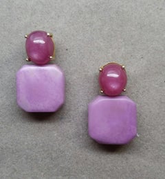 Natural Ruby Cabs Octagon Shape Phosphosiderite 14 Kt Yellow Gold Stud Earrings