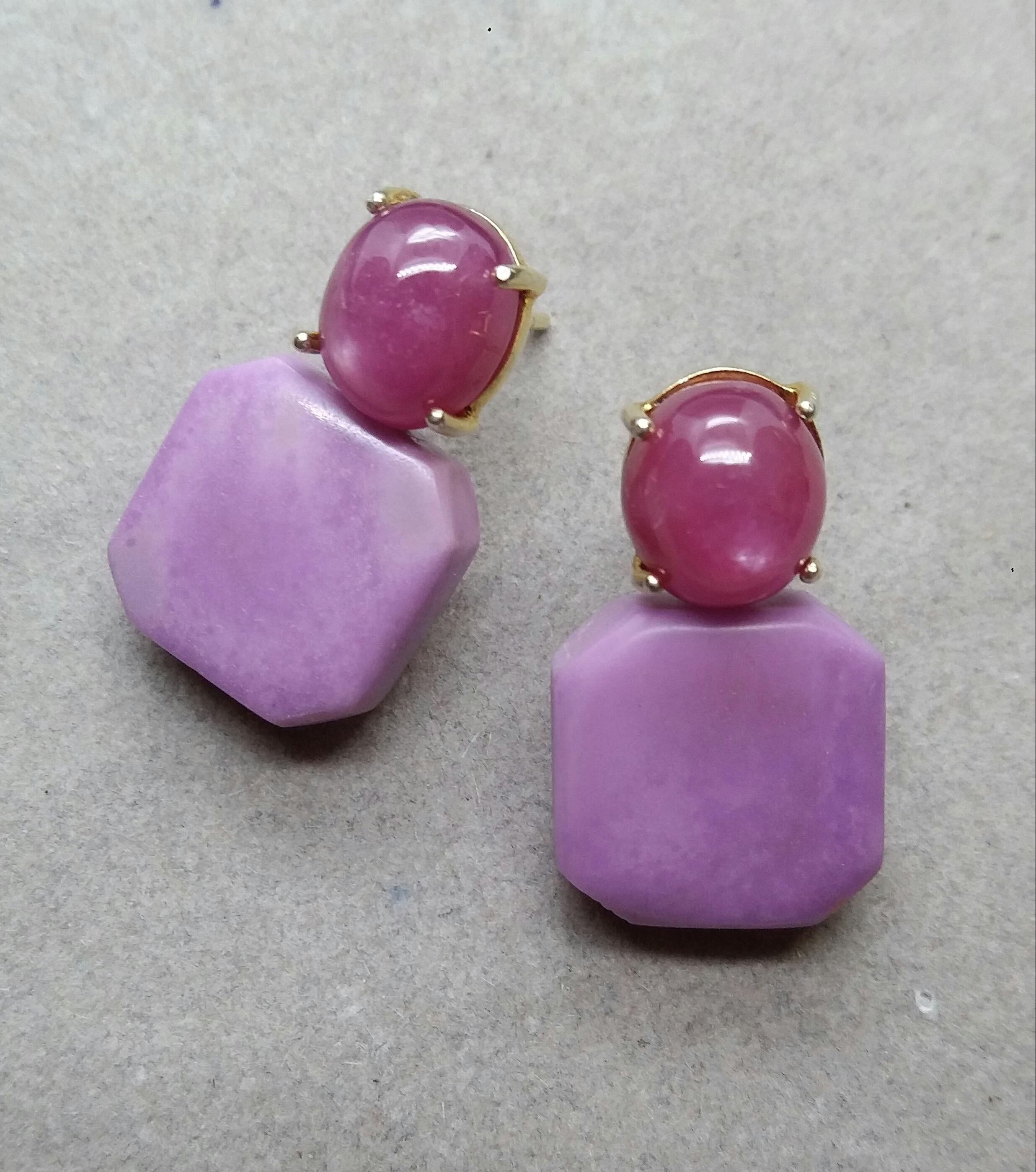 Natürlicher Rubin Cabs Achteckförmiger Phosphosiderit 14 Kt Gelbgold Ohrstecker (Achteckschliff)