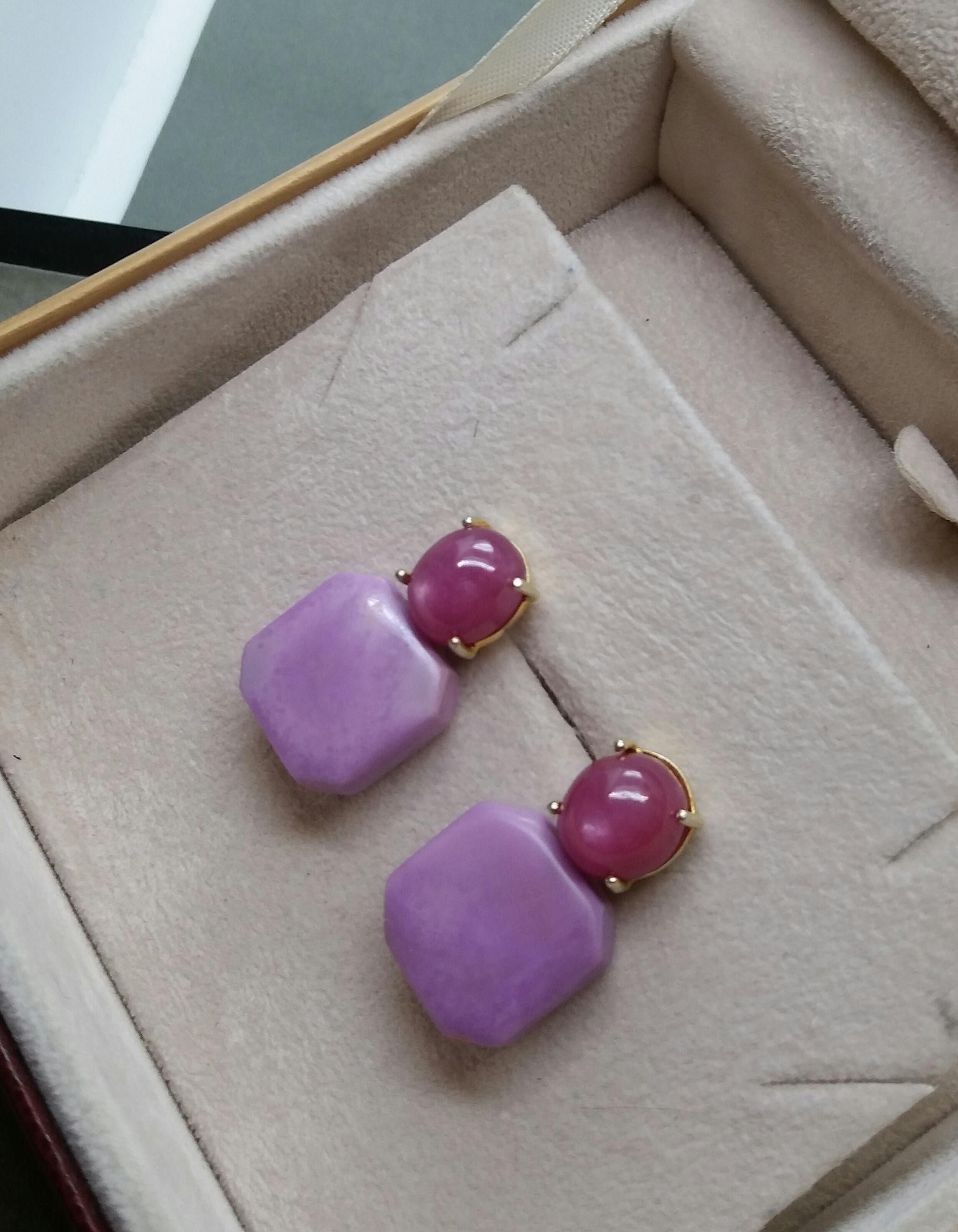 Natürlicher Rubin Cabs Achteckförmiger Phosphosiderit 14 Kt Gelbgold Ohrstecker 2