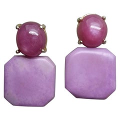 Pendientes de Oro Amarillo de 14 Kt con Rubí Natural Cabs Forma Octágono Fosfosiderita