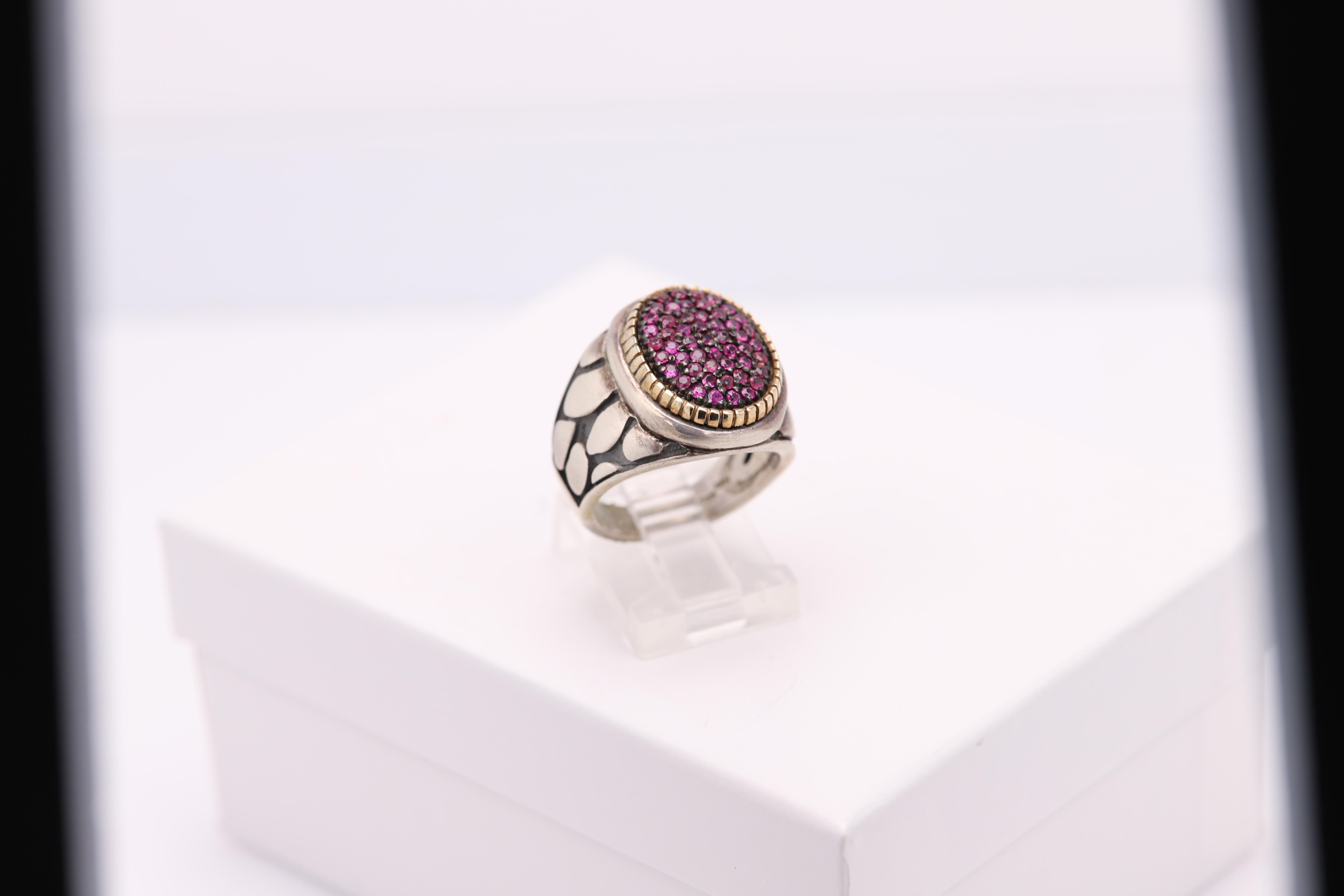 Natural Ruby Cluster Ring Silver and 18k Gold Cluster Design Natural Ruby In New Condition For Sale In Brooklyn, NY