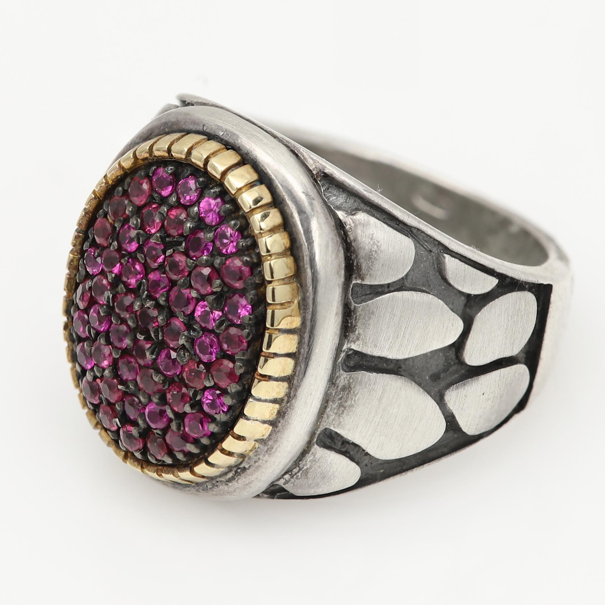 Natural Ruby Cluster Ring Silver and 18k Gold Cluster Design Natural Ruby In New Condition For Sale In Brooklyn, NY