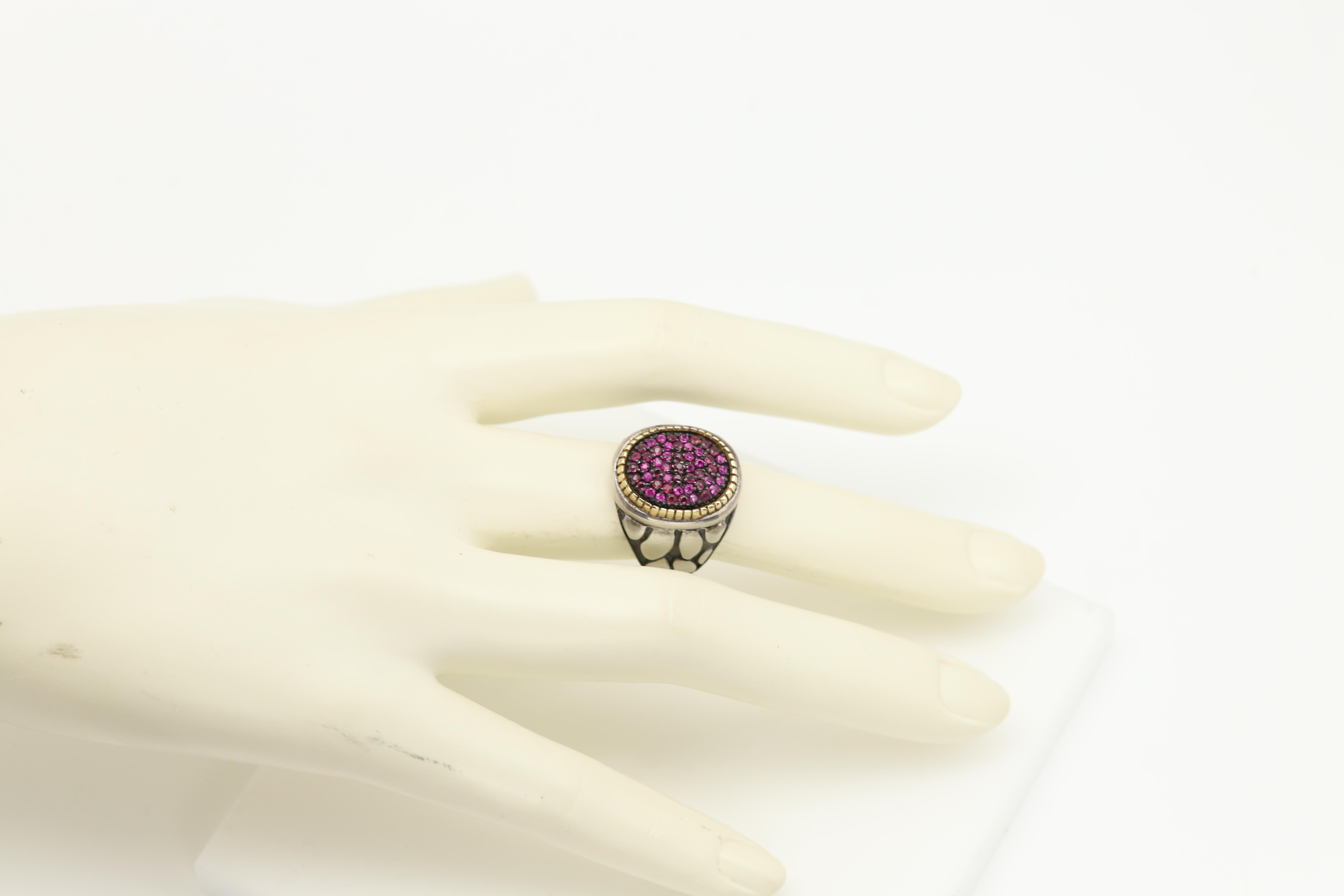 Women's or Men's Natural Ruby Cluster Ring Silver and 18k Gold Cluster Design Natural Ruby For Sale
