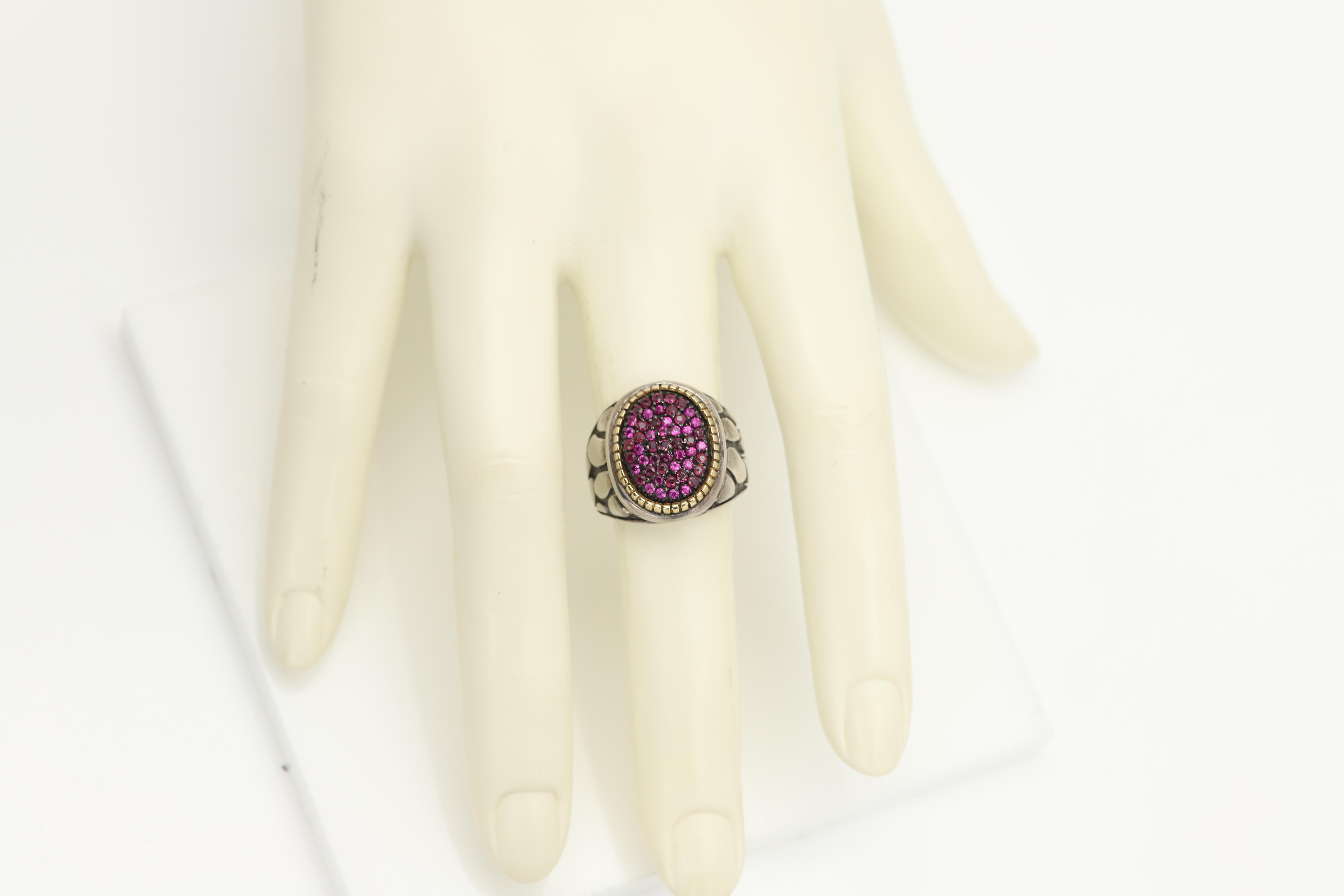 Natural Ruby Cluster Ring Silver and 18k Gold Cluster Design Natural Ruby For Sale 1