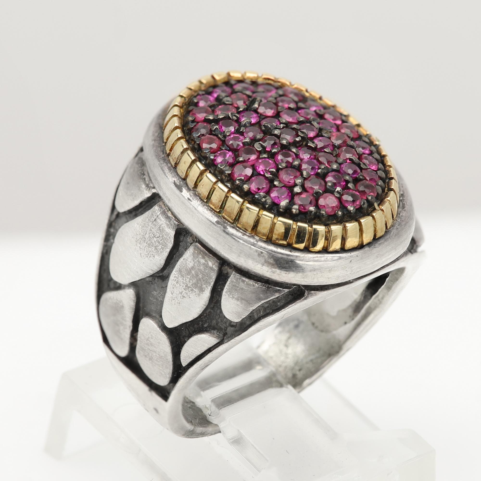 Natural Ruby Cluster Ring Silver and 18k Gold Cluster Design Natural Ruby For Sale 2