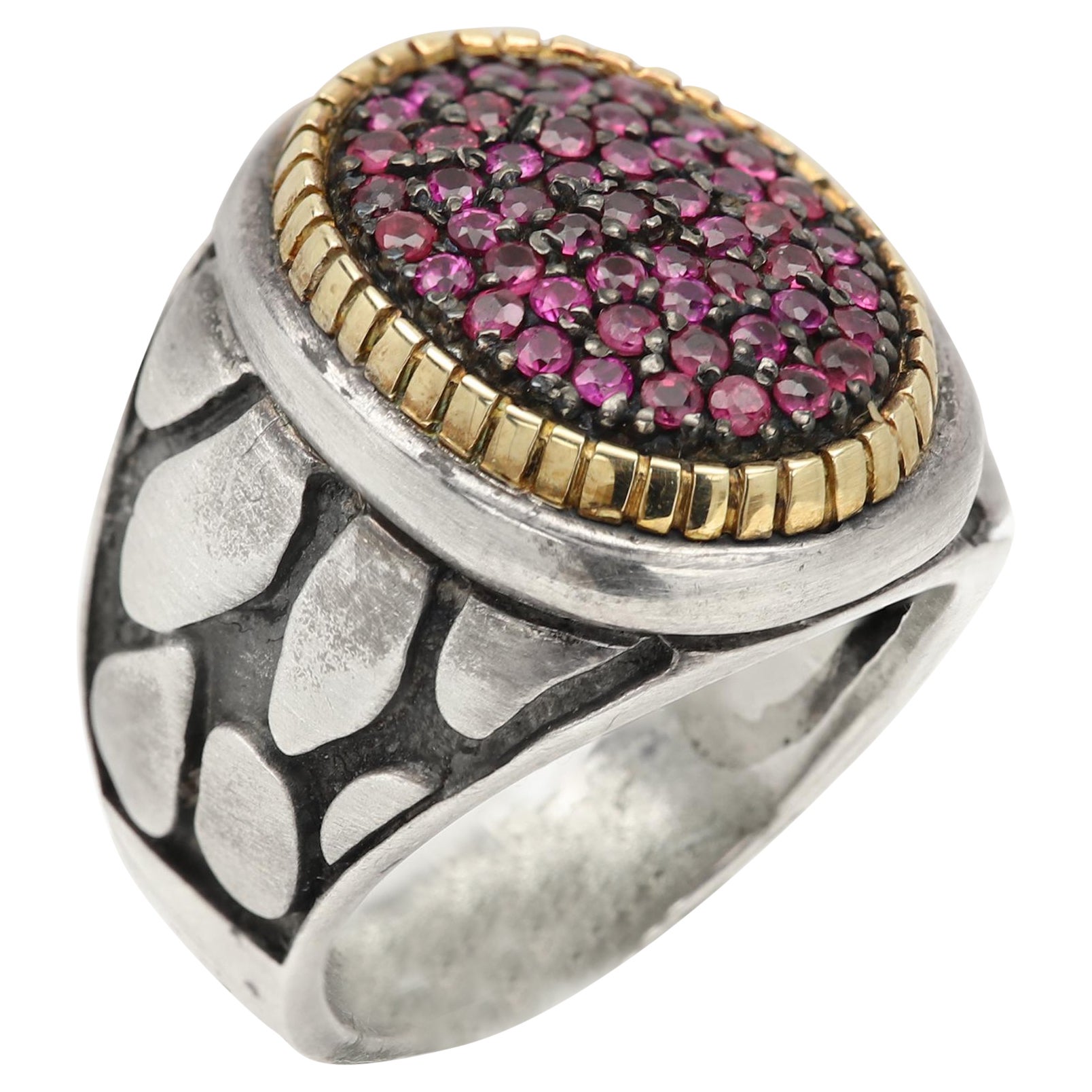 Natural Ruby Cluster Ring Silver and 18k Gold Cluster Design Natural Ruby