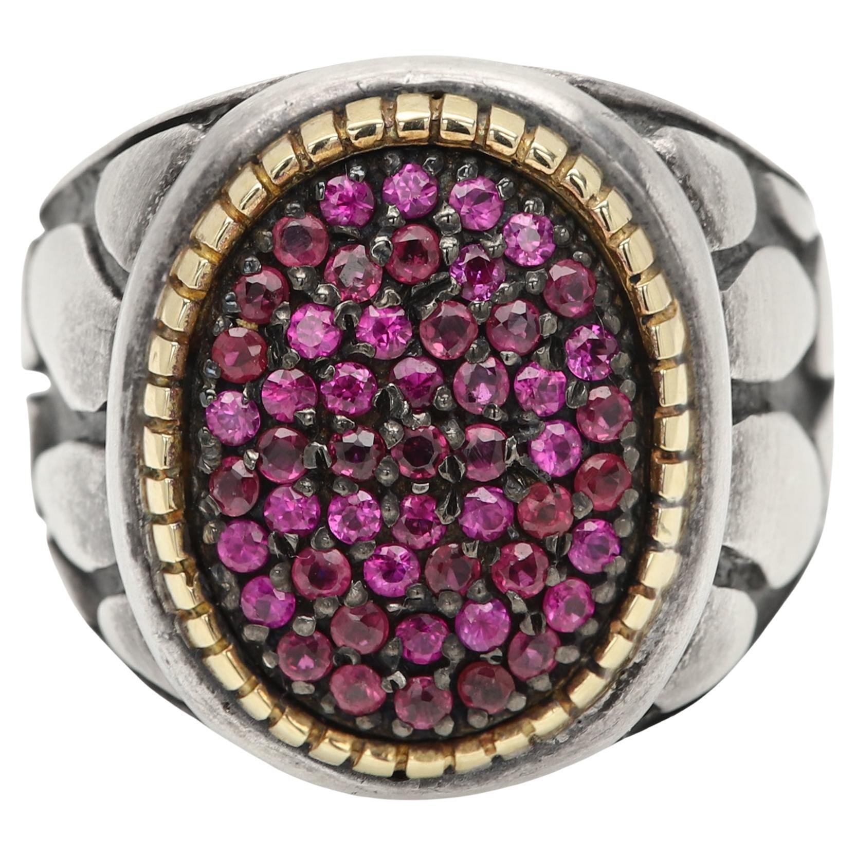 Natural Ruby Cluster Ring Silver and 18k Gold Cluster Design Natural Ruby For Sale
