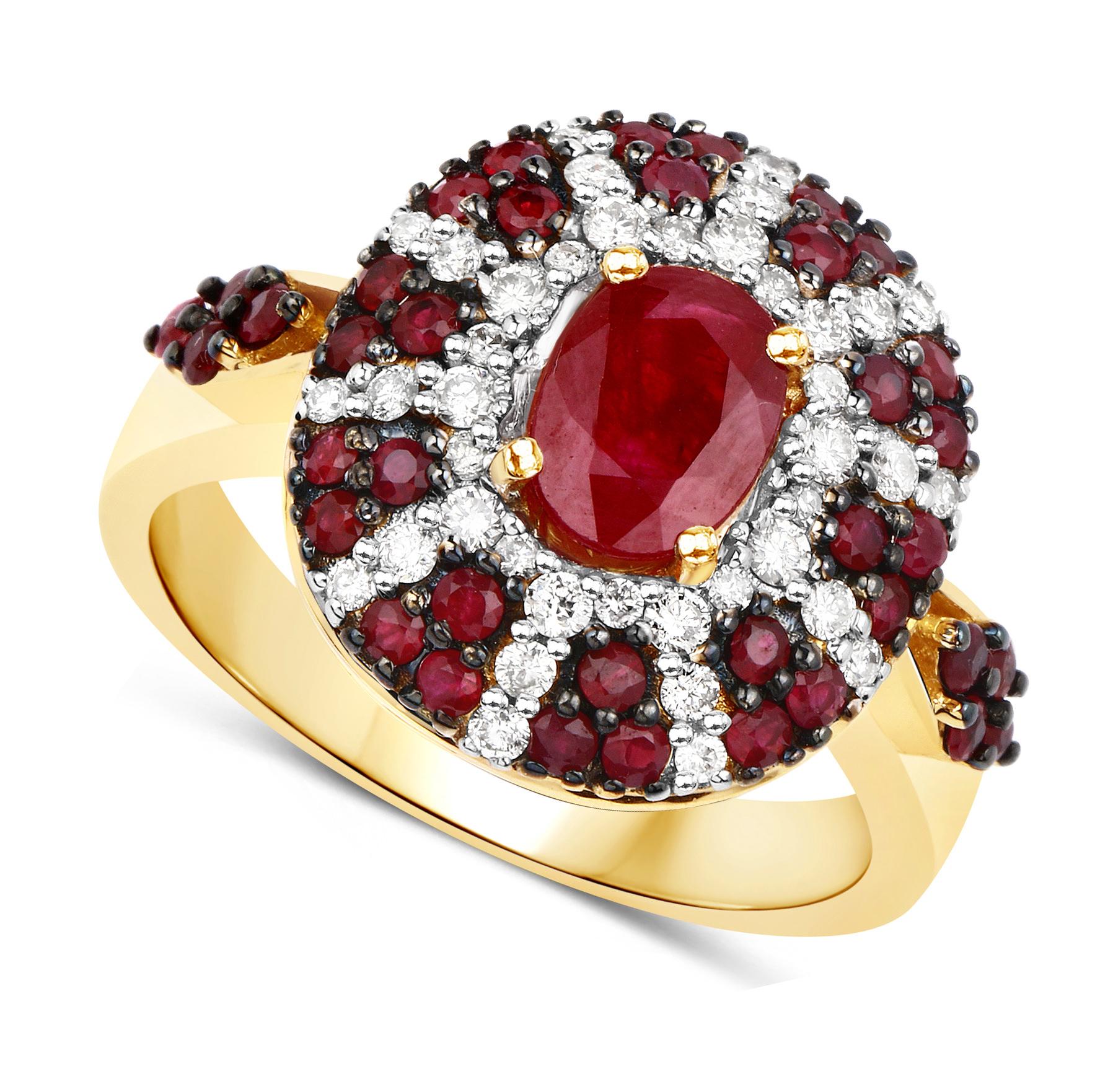 Natural Ruby Cocktail Ring Set With Diamonds 14K Yellow Gold In New Condition For Sale In Laguna Niguel, CA
