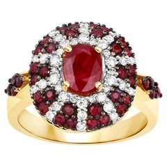Natural Ruby Cocktail Ring Set With Diamonds 14K Yellow Gold
