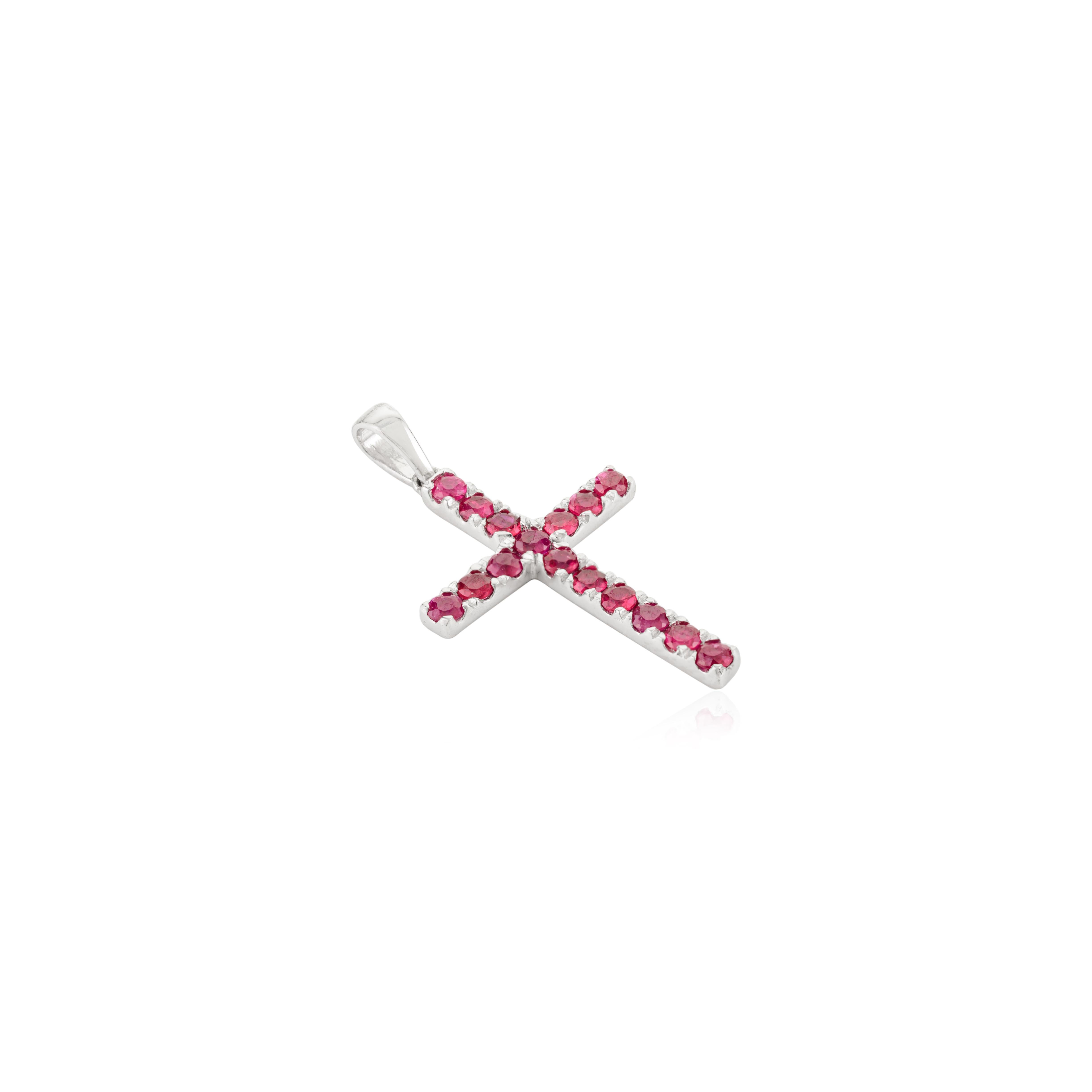 Moderne Pendentif croix unisexe fabriqué à la main en or blanc massif 18 carats en vente