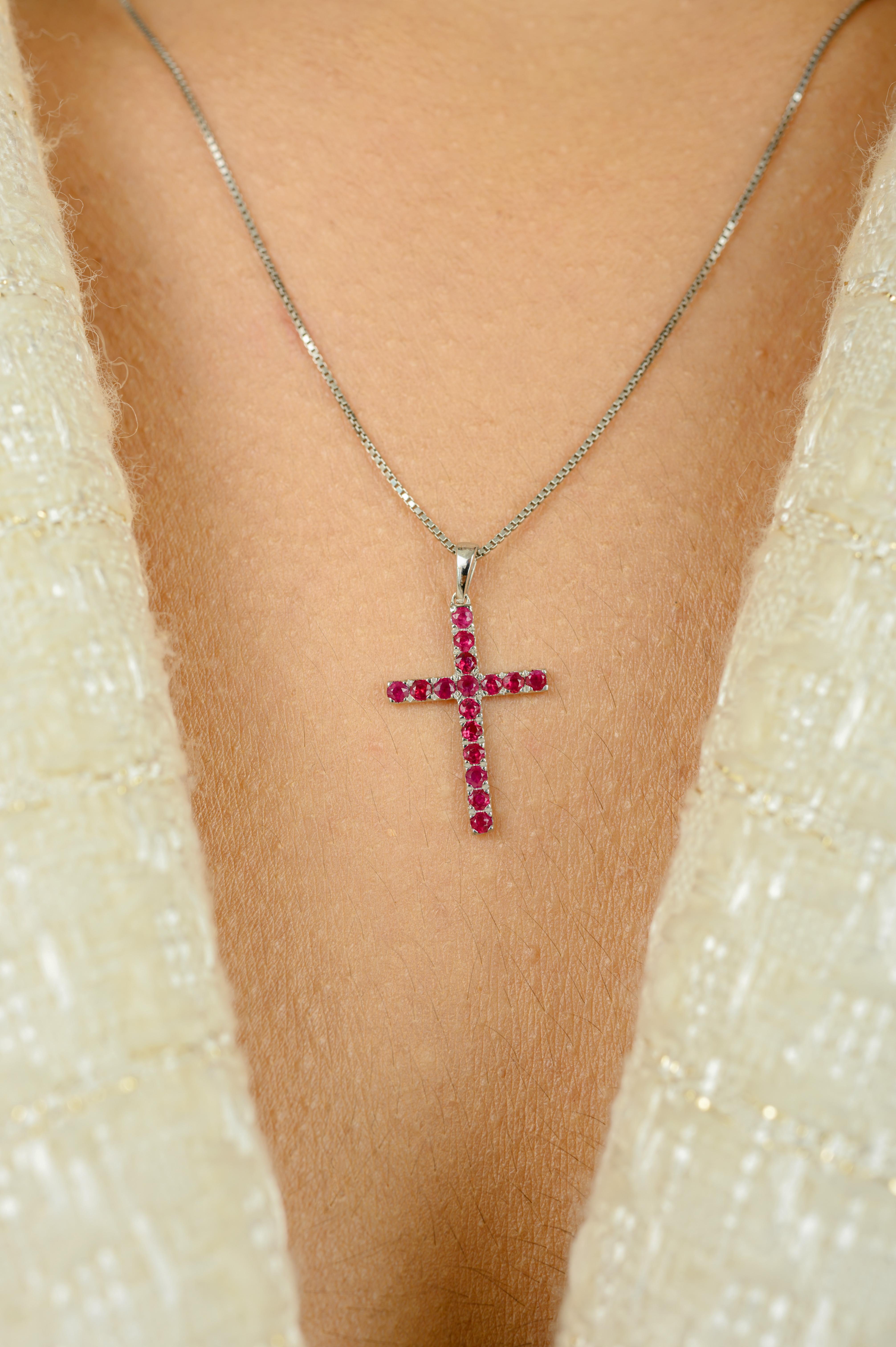 Pendentif croix unisexe fabriqué à la main en or blanc massif 18 carats Pour femmes en vente