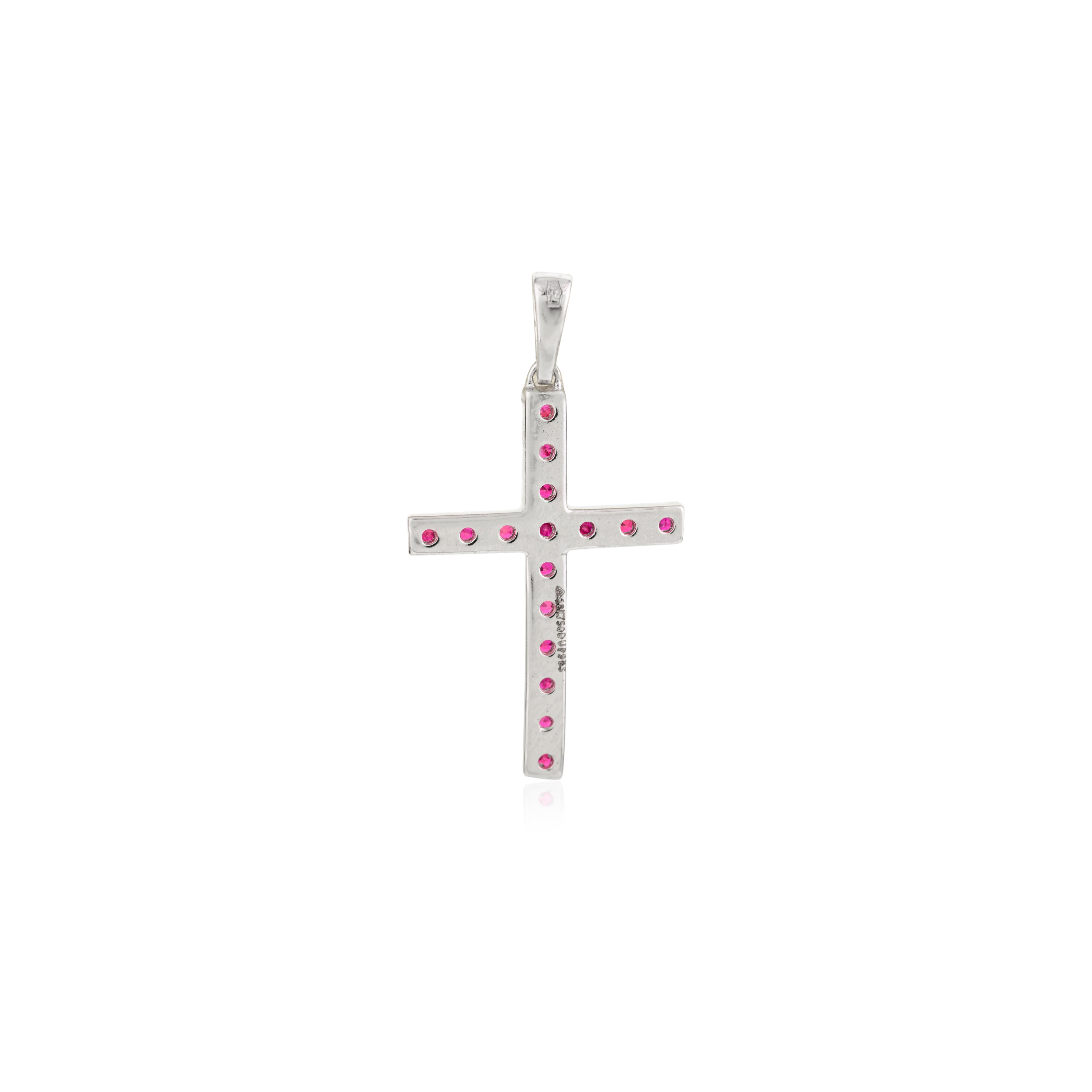 Pendentif croix unisexe fabriqué à la main en or blanc massif 18 carats en vente 1
