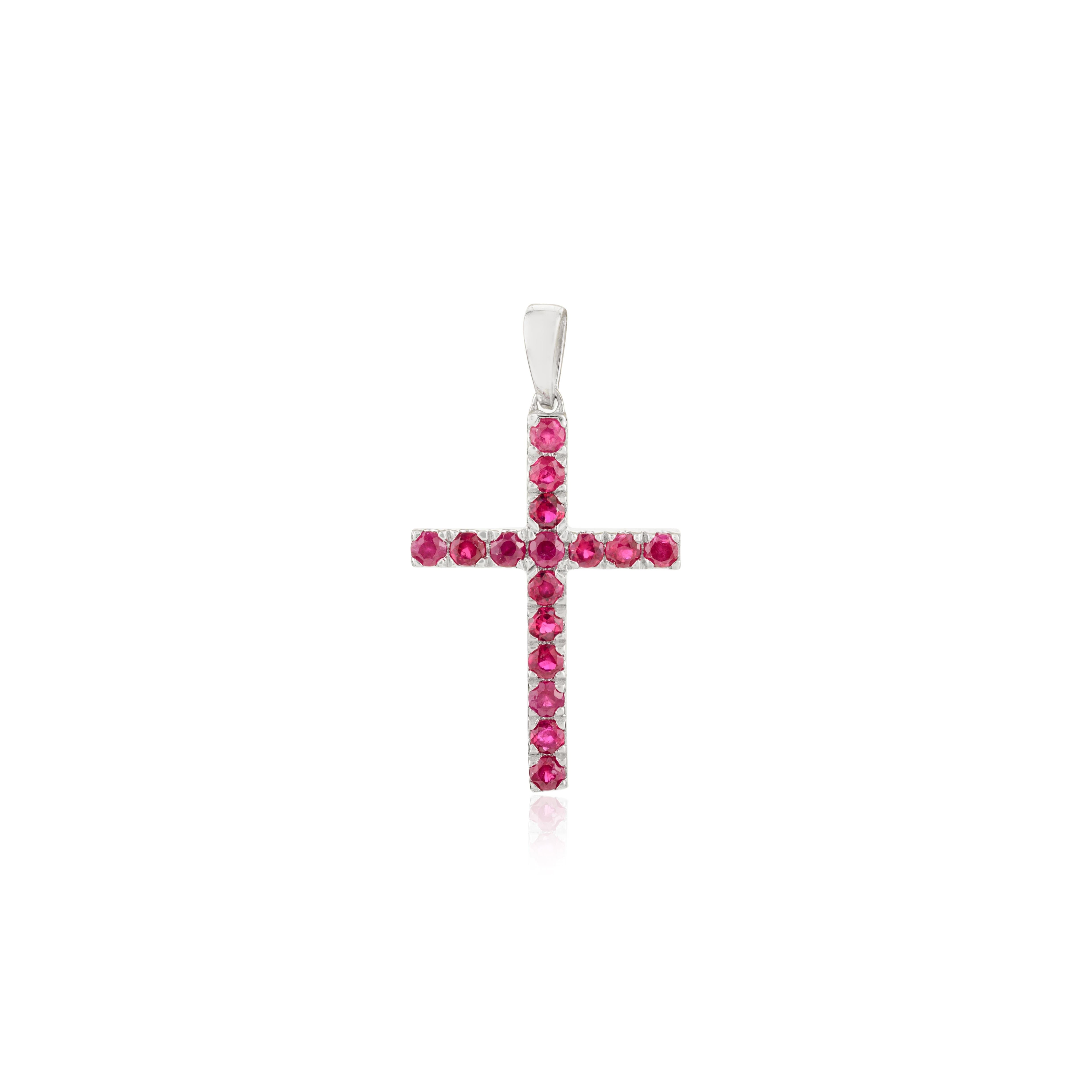 Pendentif croix unisexe fabriqué à la main en or blanc massif 18 carats en vente 2