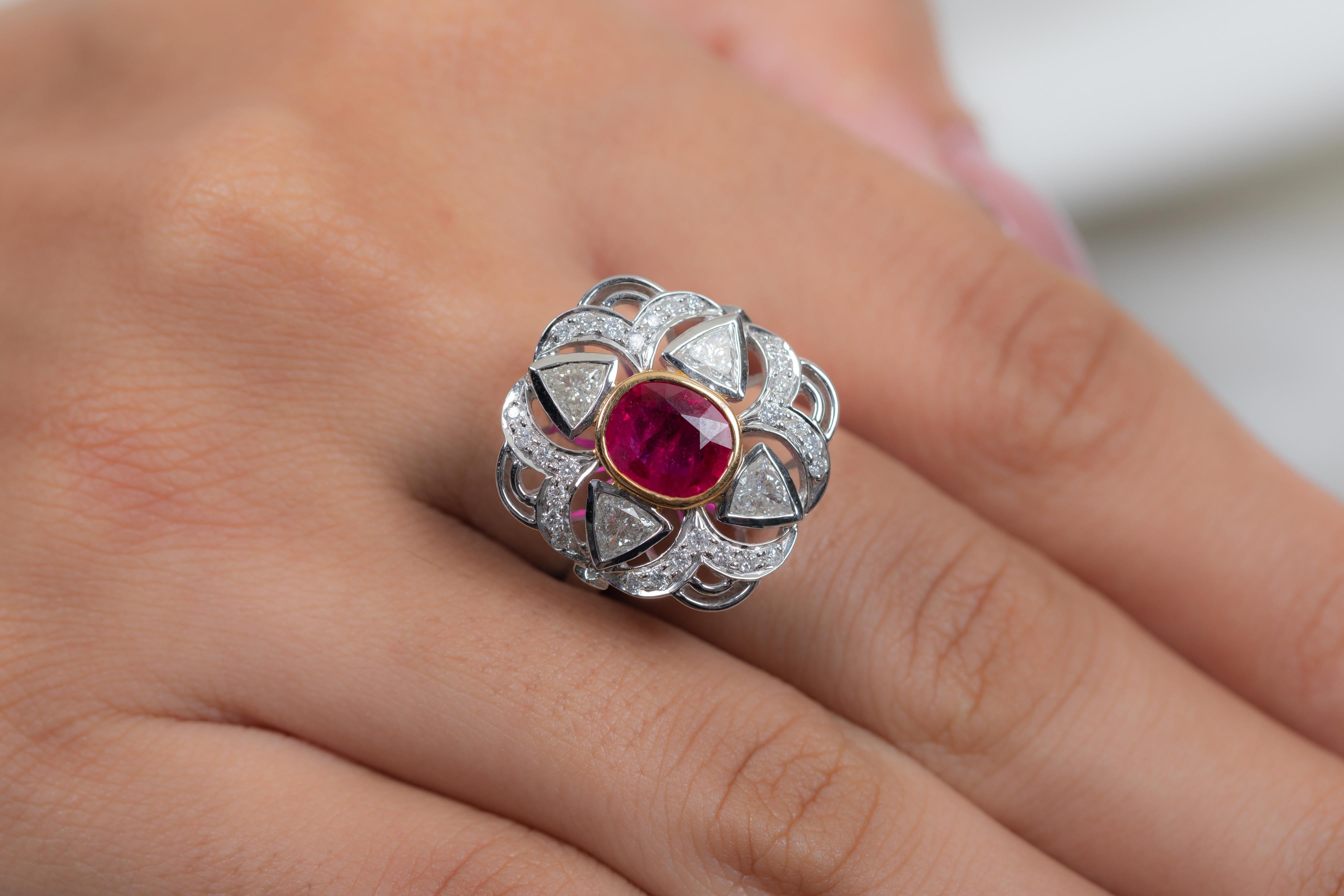 For Sale:  Natural Ruby Designer Cluster Diamond Ring For Wedding in 18K Solid White Gold 2