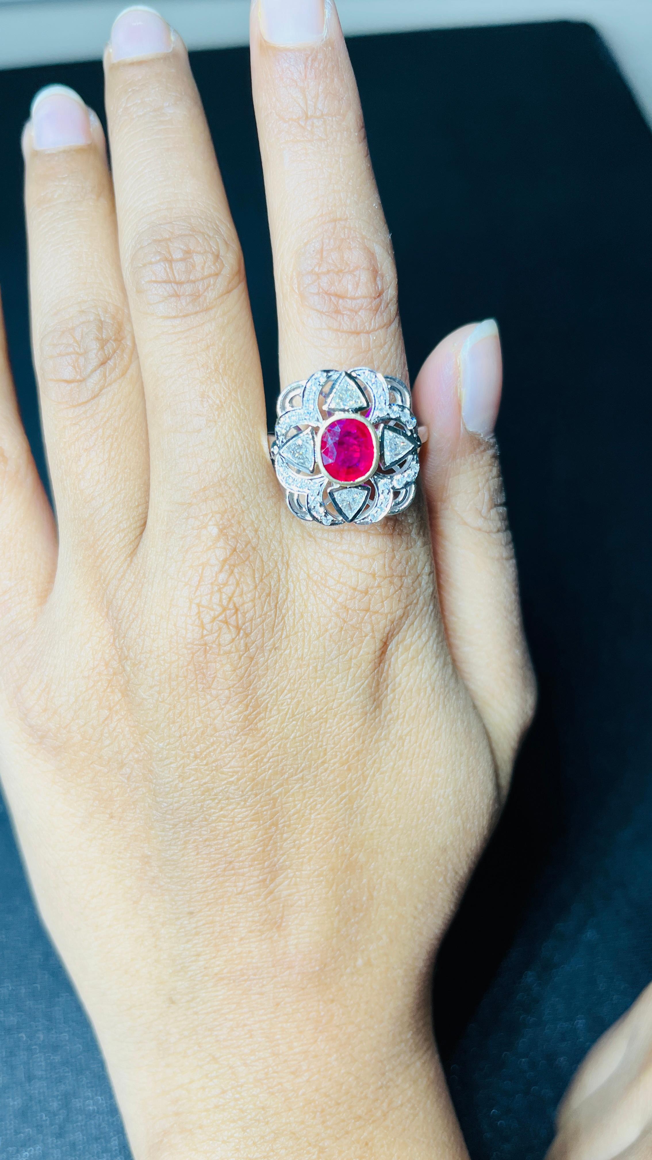 For Sale:  Natural Ruby Designer Cluster Diamond Ring For Wedding in 18K Solid White Gold 3
