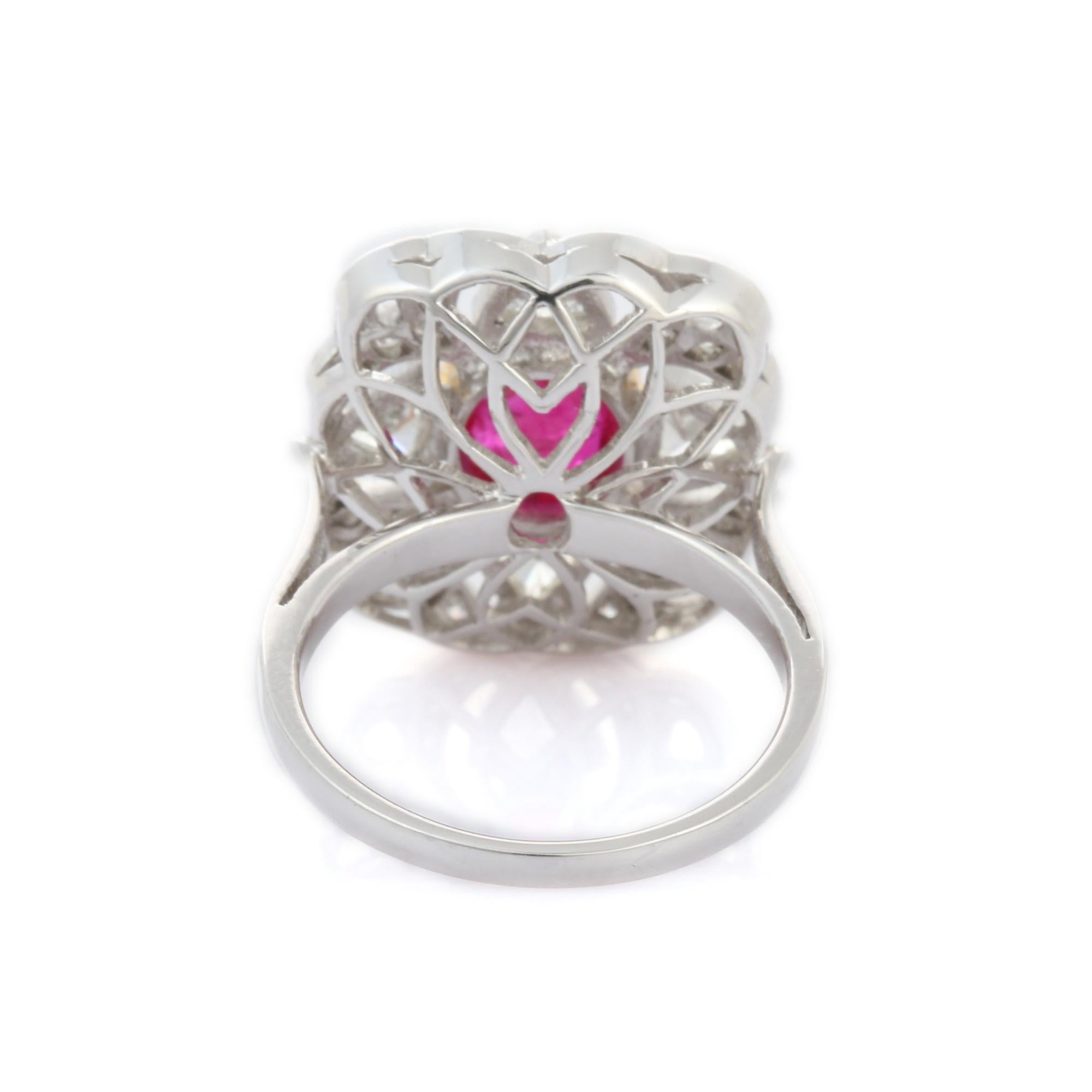 For Sale:  Natural Ruby Designer Cluster Diamond Ring For Wedding in 18K Solid White Gold 6