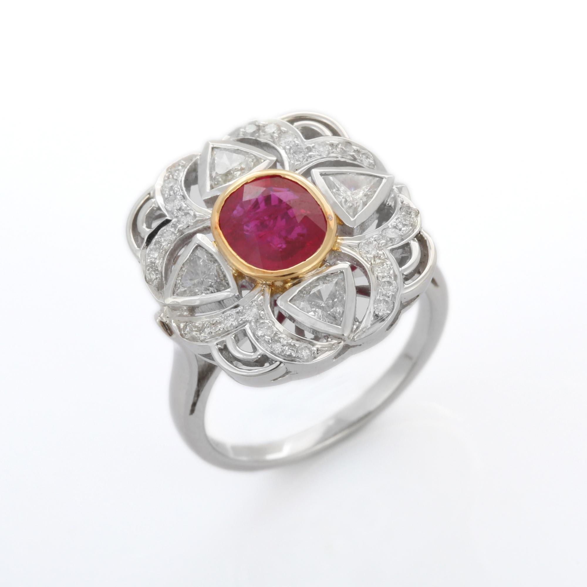 For Sale:  Natural Ruby Designer Cluster Diamond Ring For Wedding in 18K Solid White Gold 7