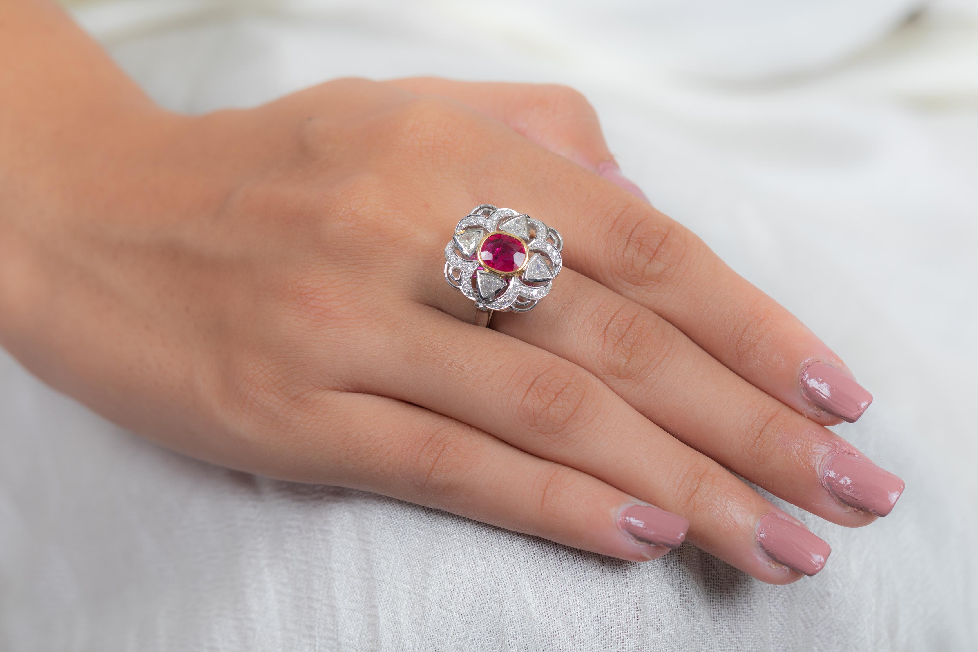 For Sale:  Natural Ruby Designer Cluster Diamond Ring For Wedding in 18K Solid White Gold 8