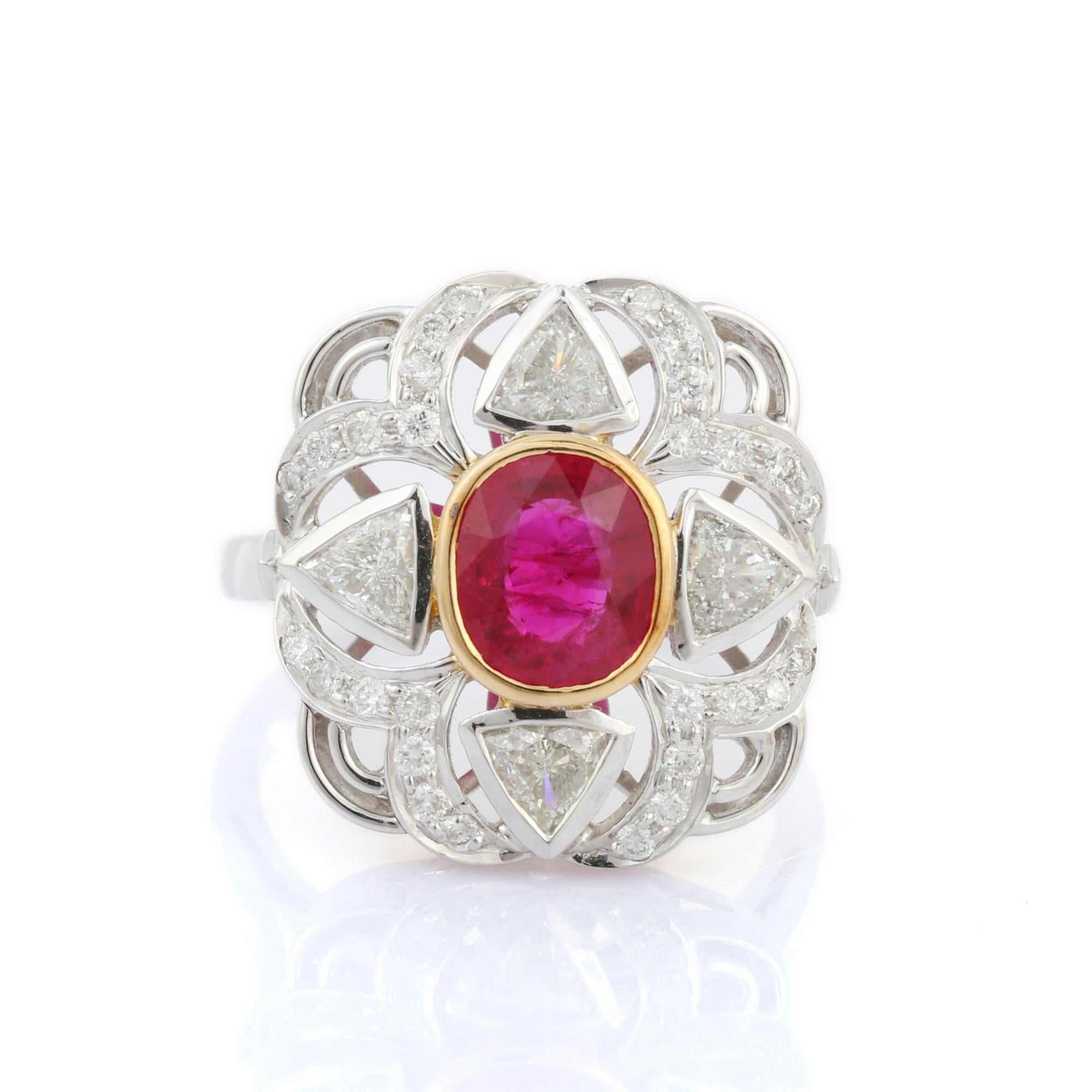 For Sale:  Natural Ruby Designer Cluster Diamond Ring For Wedding in 18K Solid White Gold 9