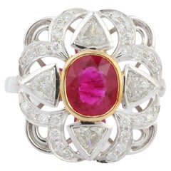 Natural Ruby Designer Cluster Diamond Ring For Wedding in 18K Solid White Gold