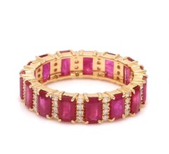 Natural 2.91cts Ruby & 0.32cts Diamond Band Ring in 18k Gold