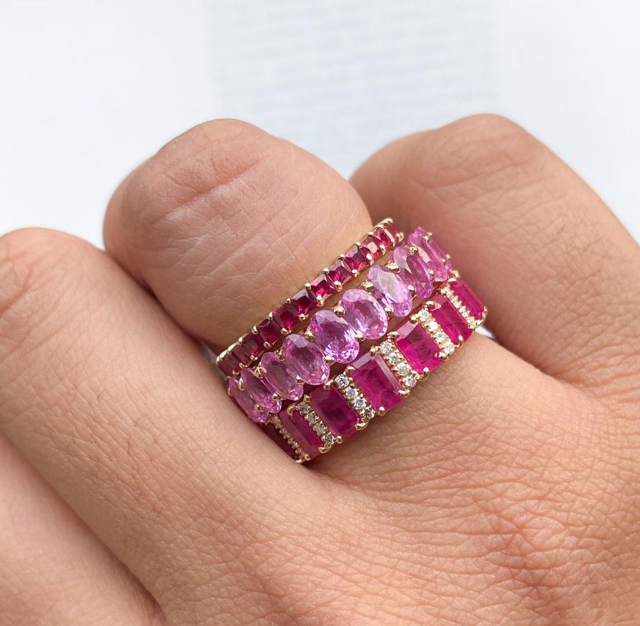 Taille Asscher Bague en or 18k avec rubis naturel et diamant en vente