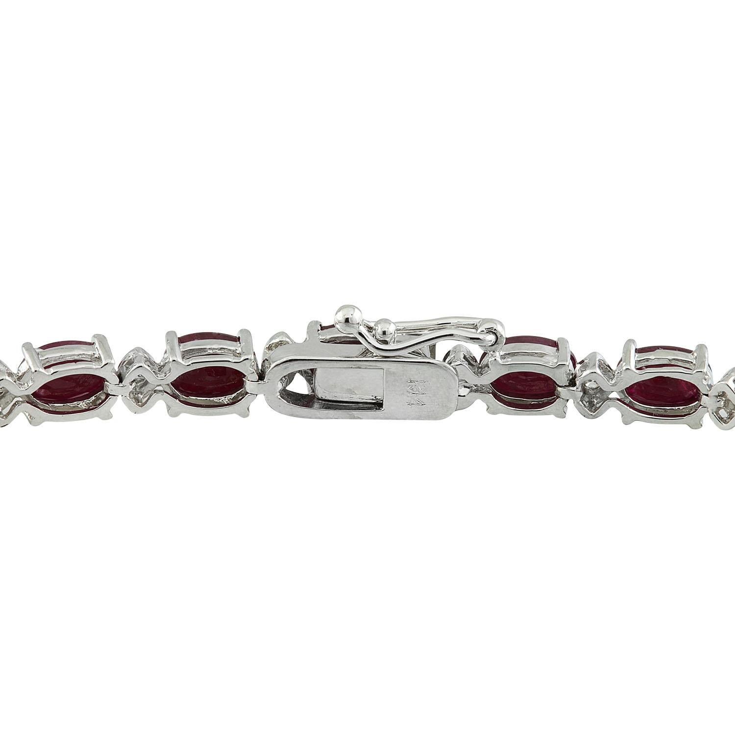 Women's Natural Ruby Diamond Bracelet In 14 Karat White Gold For Sale