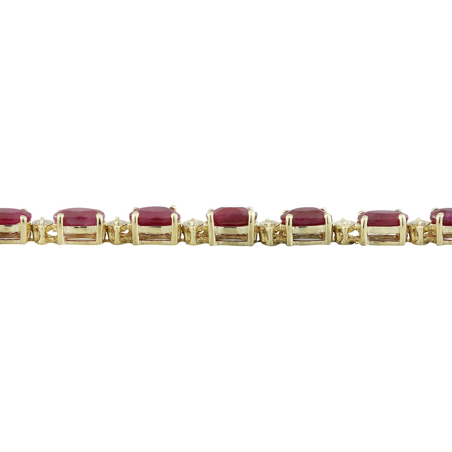 Oval Cut Natural Ruby Diamond Bracelet In 14 Karat Yellow Gold For Sale