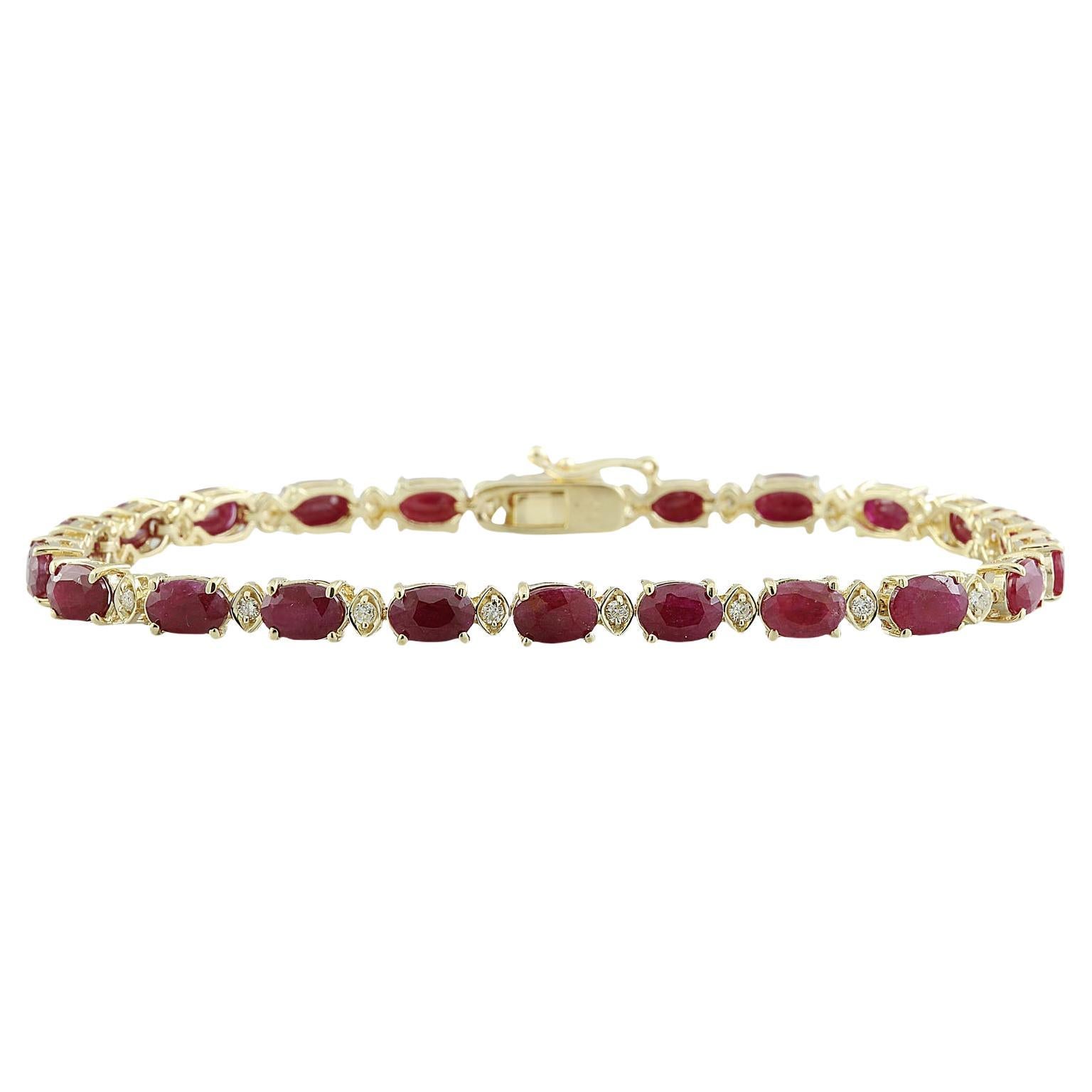 Bracelet en or jaune 14 carats avec rubis naturel et diamants