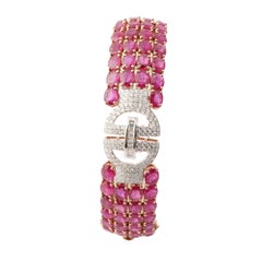 Natural 16.810cts Ruby & 0.110cts Diamond Bracelet in 14k Gold