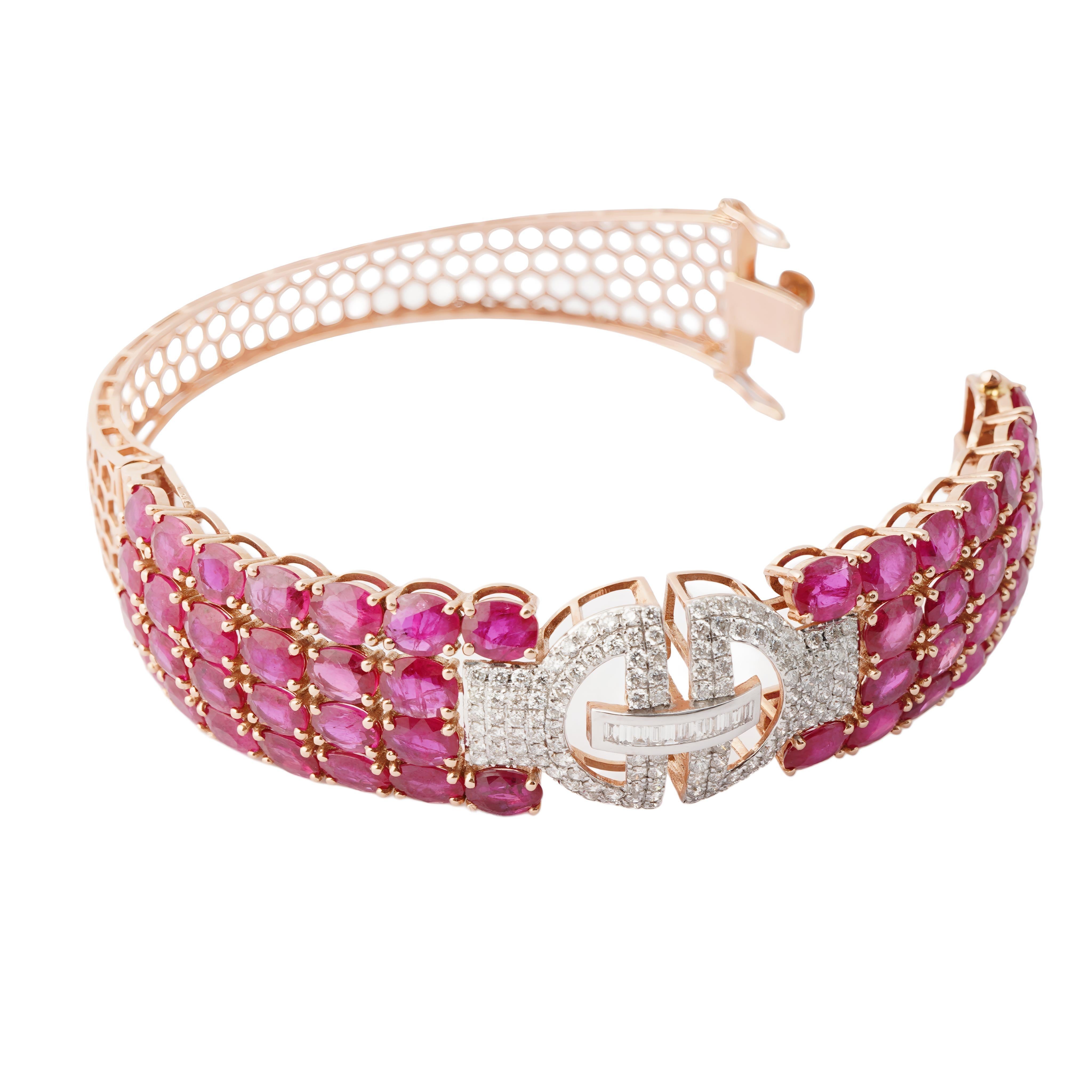 Pulsera de rubíes naturales y diamantes en oro de 14k Corte Asscher en venta