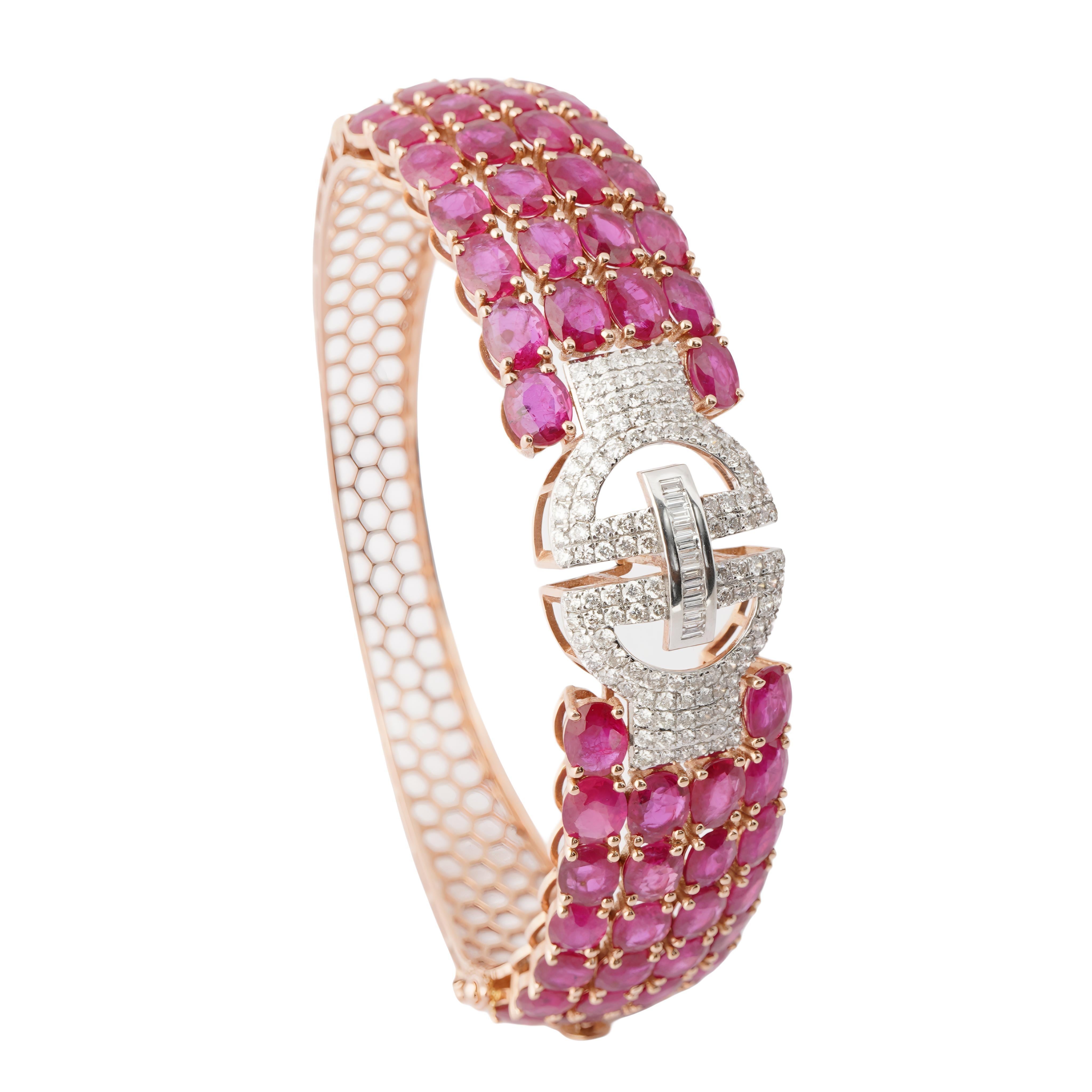 De las mujeres Pulsera de rubíes naturales y diamantes en oro de 14k en venta