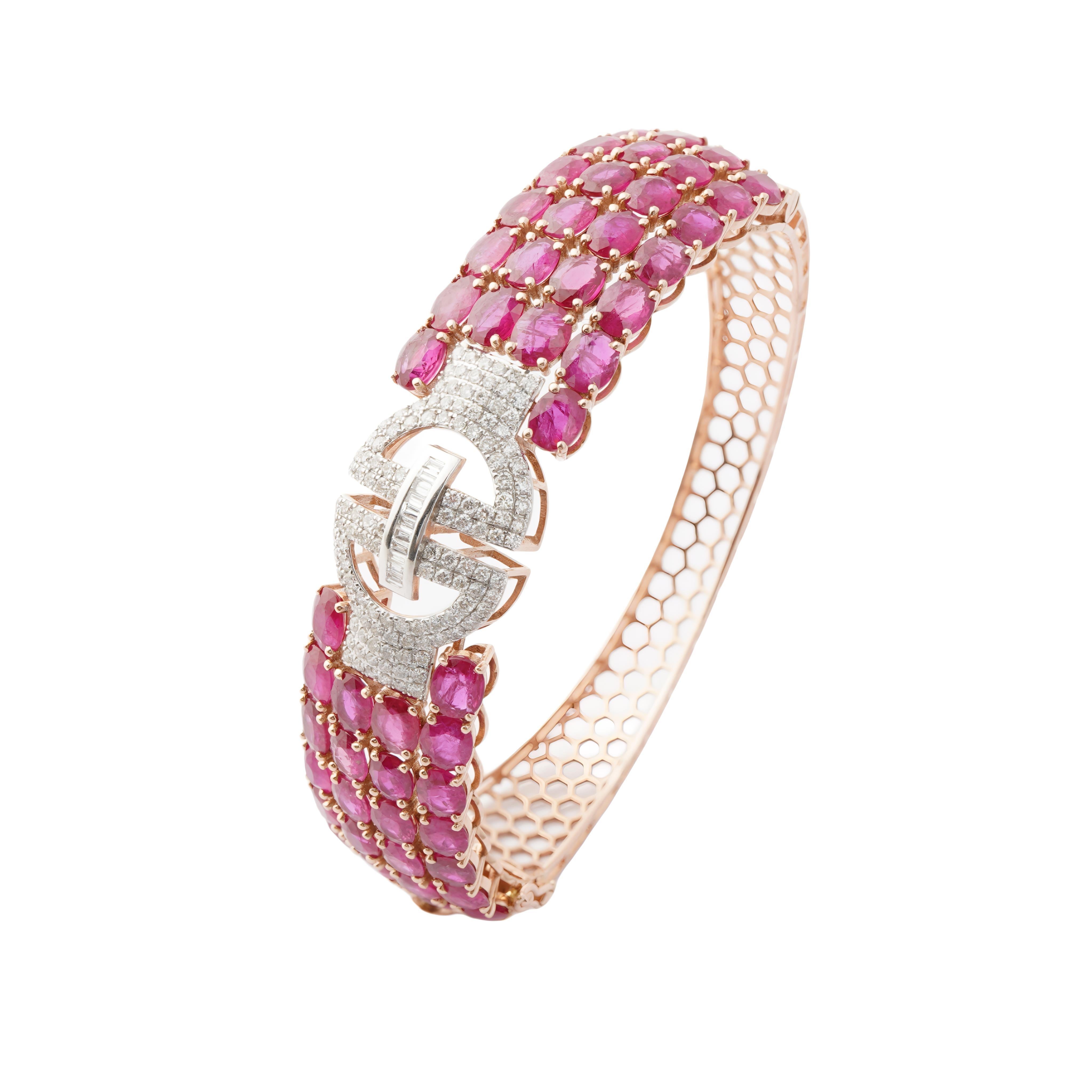 Pulsera de rubíes naturales y diamantes en oro de 14k en venta 1