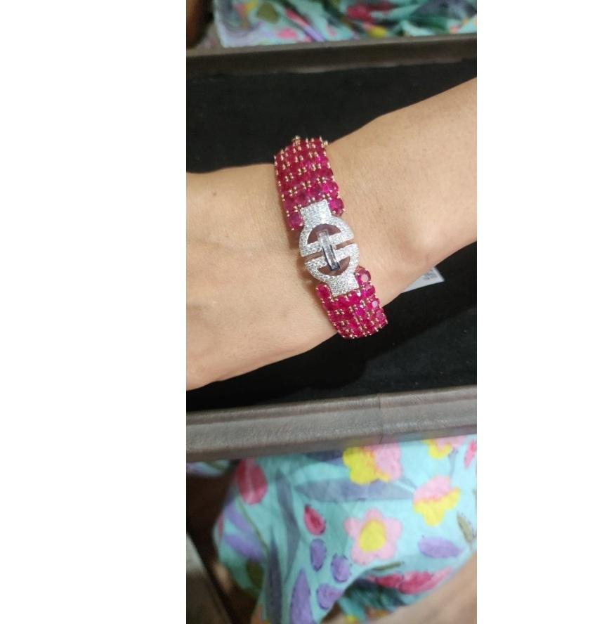 Pulsera de rubíes naturales y diamantes en oro de 14k en venta 3