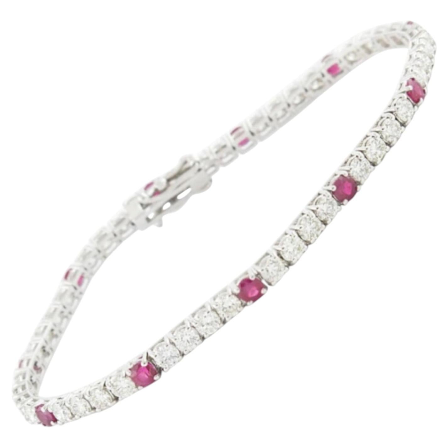 Natural Ruby 2.28ct & Diamond 5.08ct Bracelet in 18K Gold, India For Sale