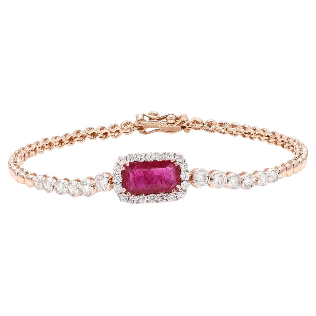 Natural Ruby & Diamond Bracelet in 18k Rose Gold