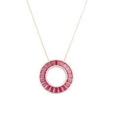 14k Gold Ruby and Diamond Circle Pendant Necklace, 7.93cts