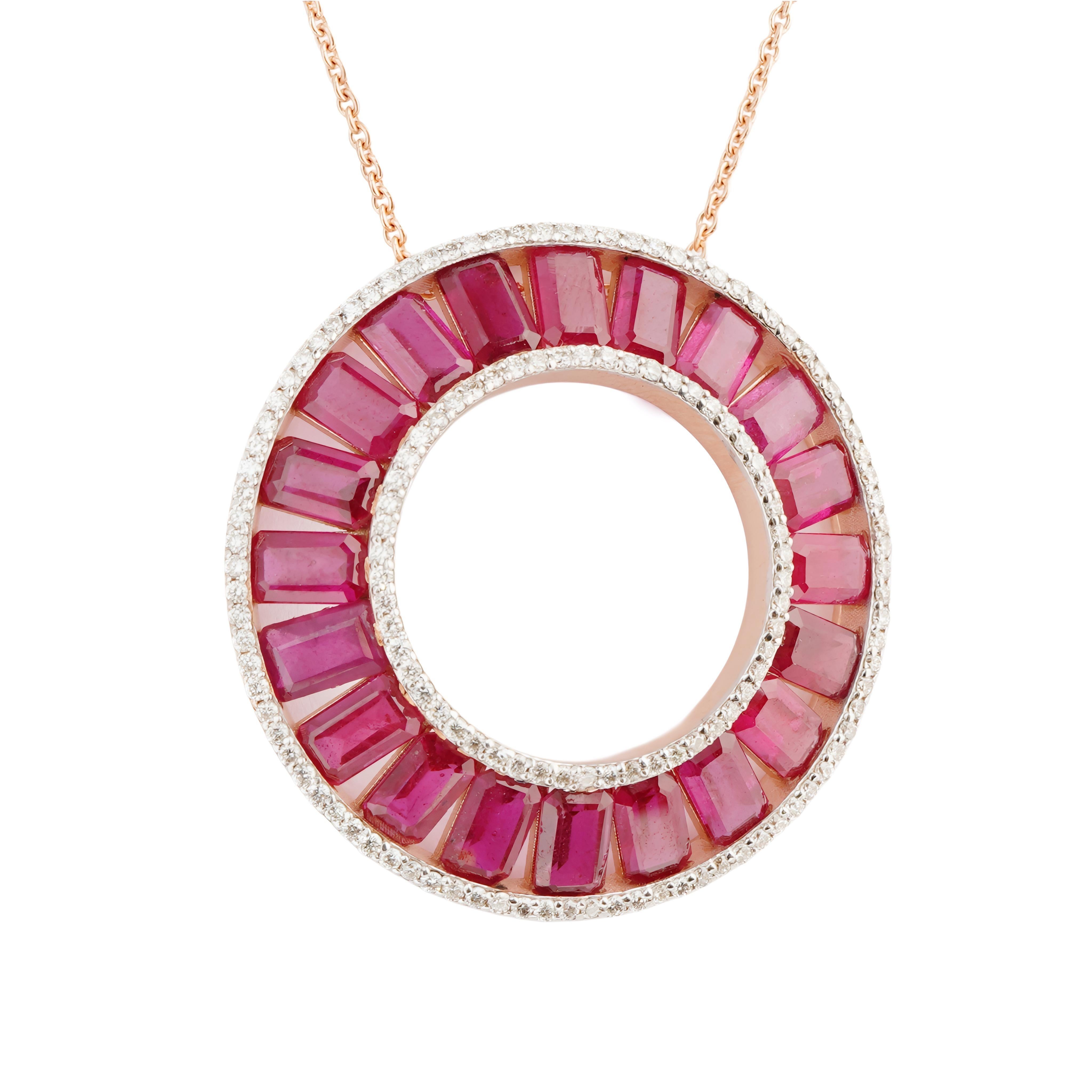 Asscher Cut Natural ruby Diamond chain Necklace in 14k gold For Sale