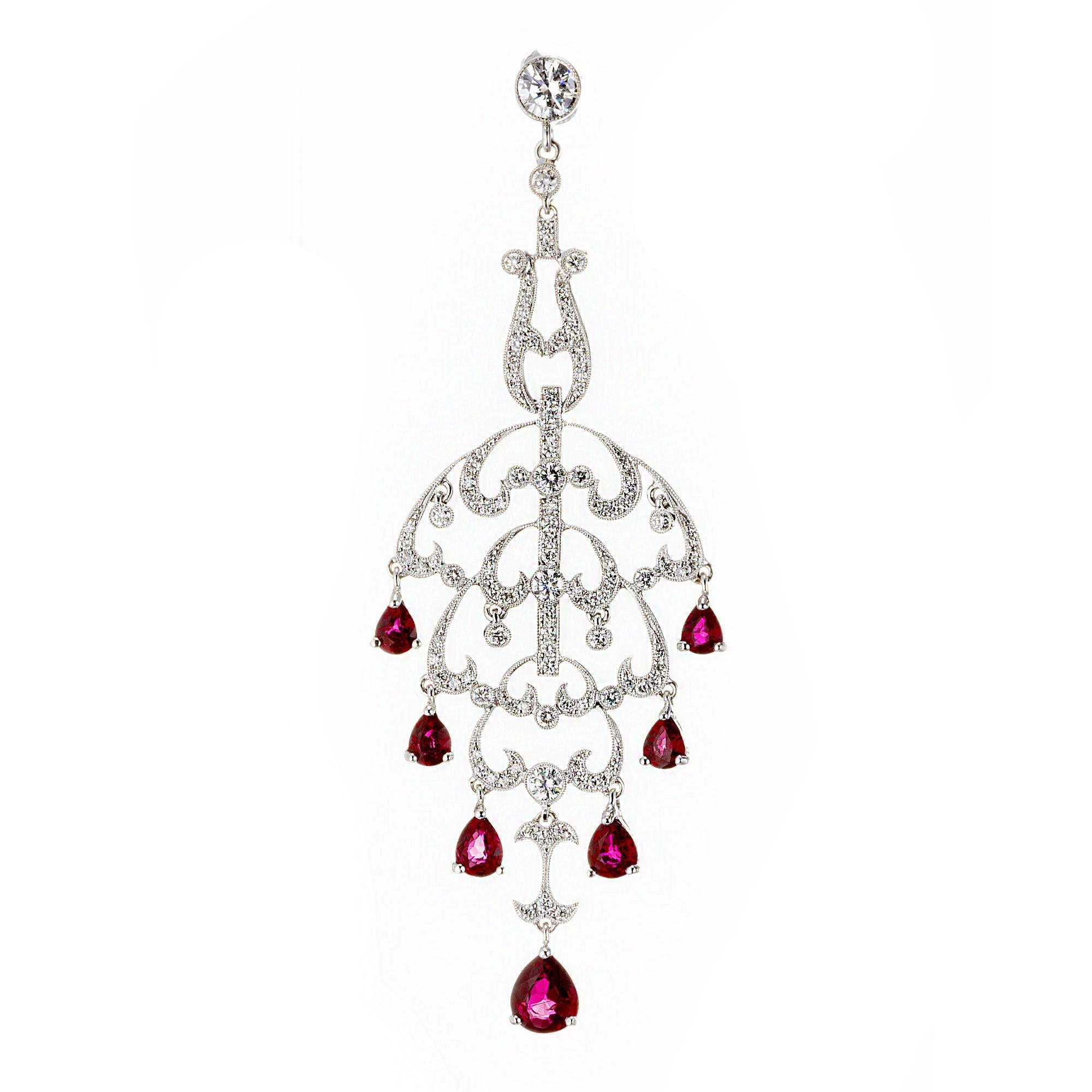 Women's Natural Ruby Diamond Chandelier Dangle Earrings
