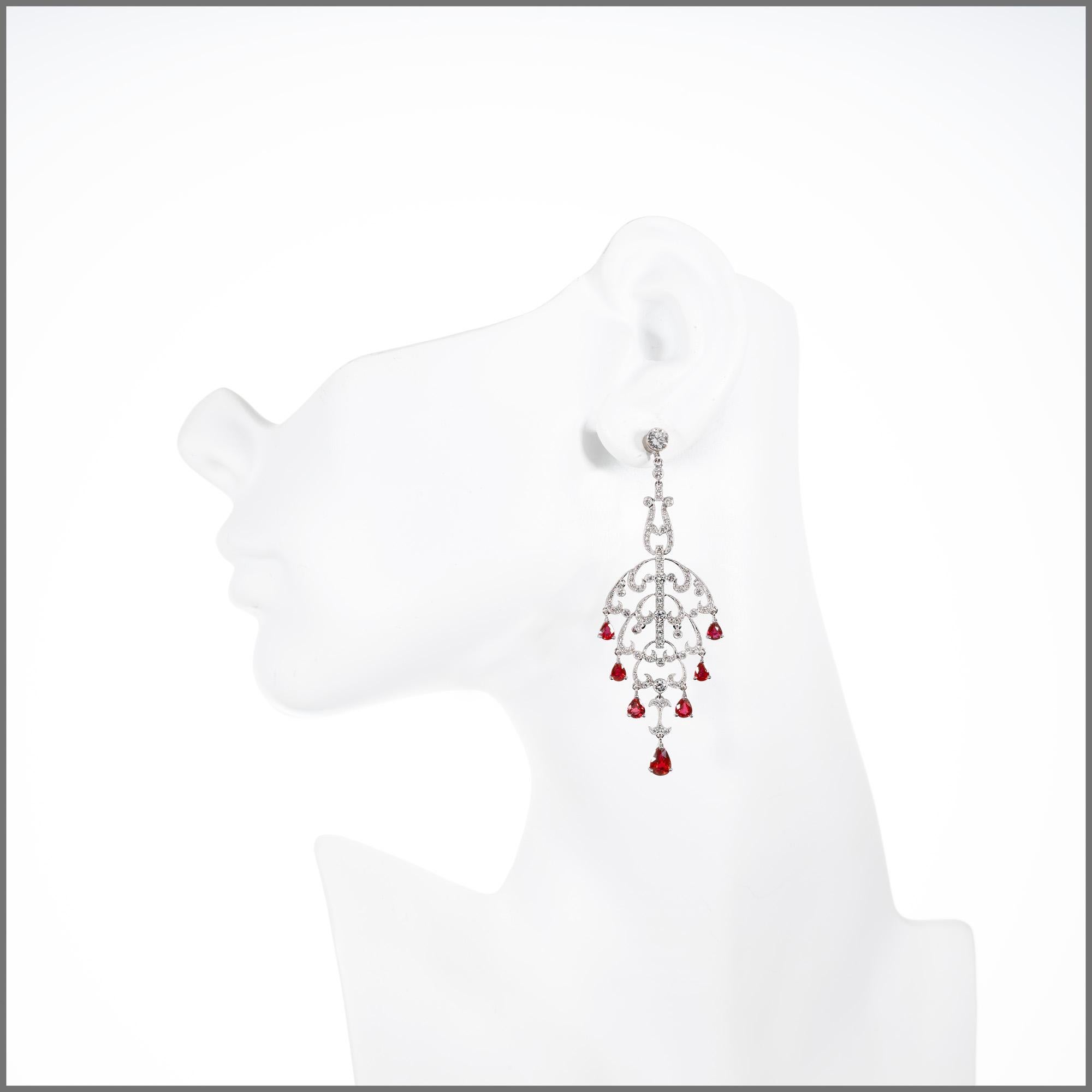 Natural Ruby Diamond Chandelier Dangle Earrings 4