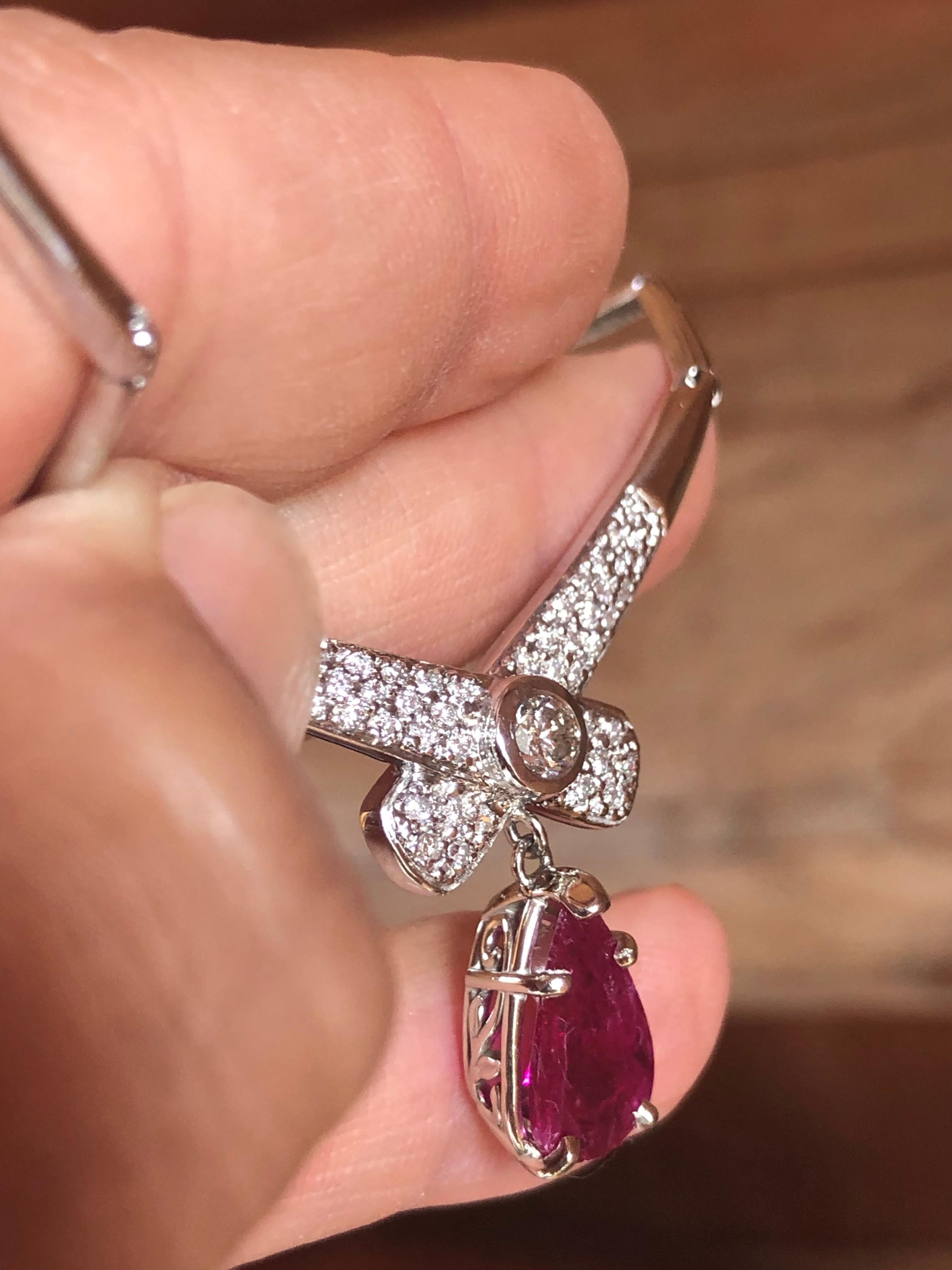 Natural Ruby and Diamond Drop Estate Necklace 14 Karat White Gold For Sale 3