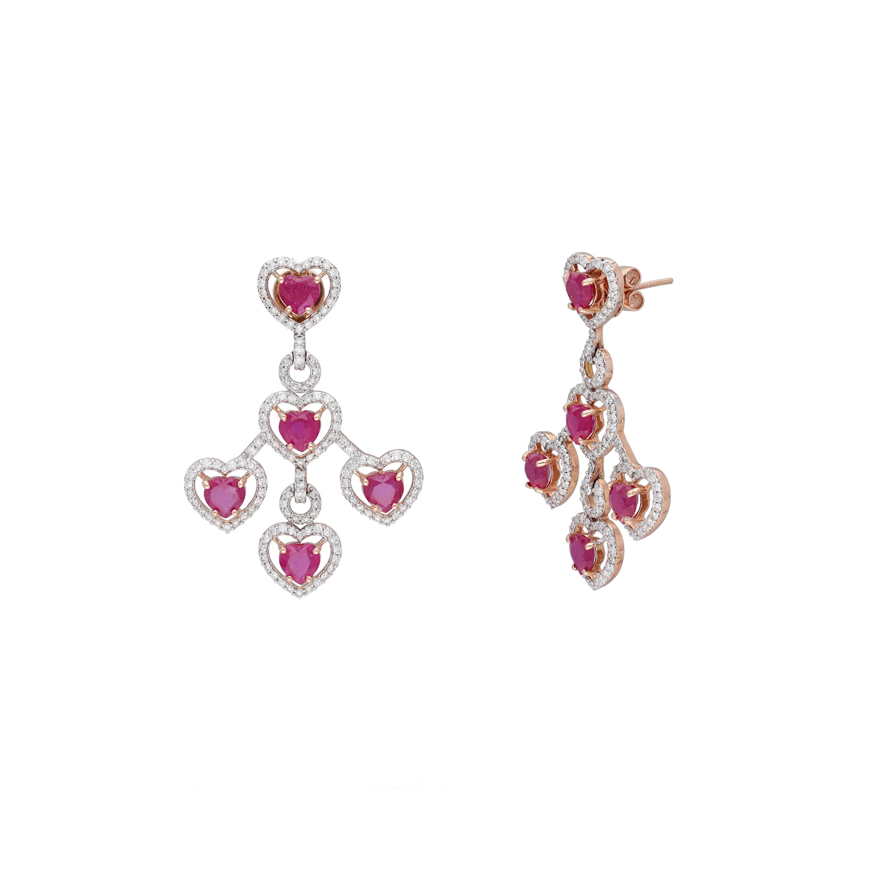 Natural ruby & diamond earring 14k gold In New Condition For Sale In jaipur, IN