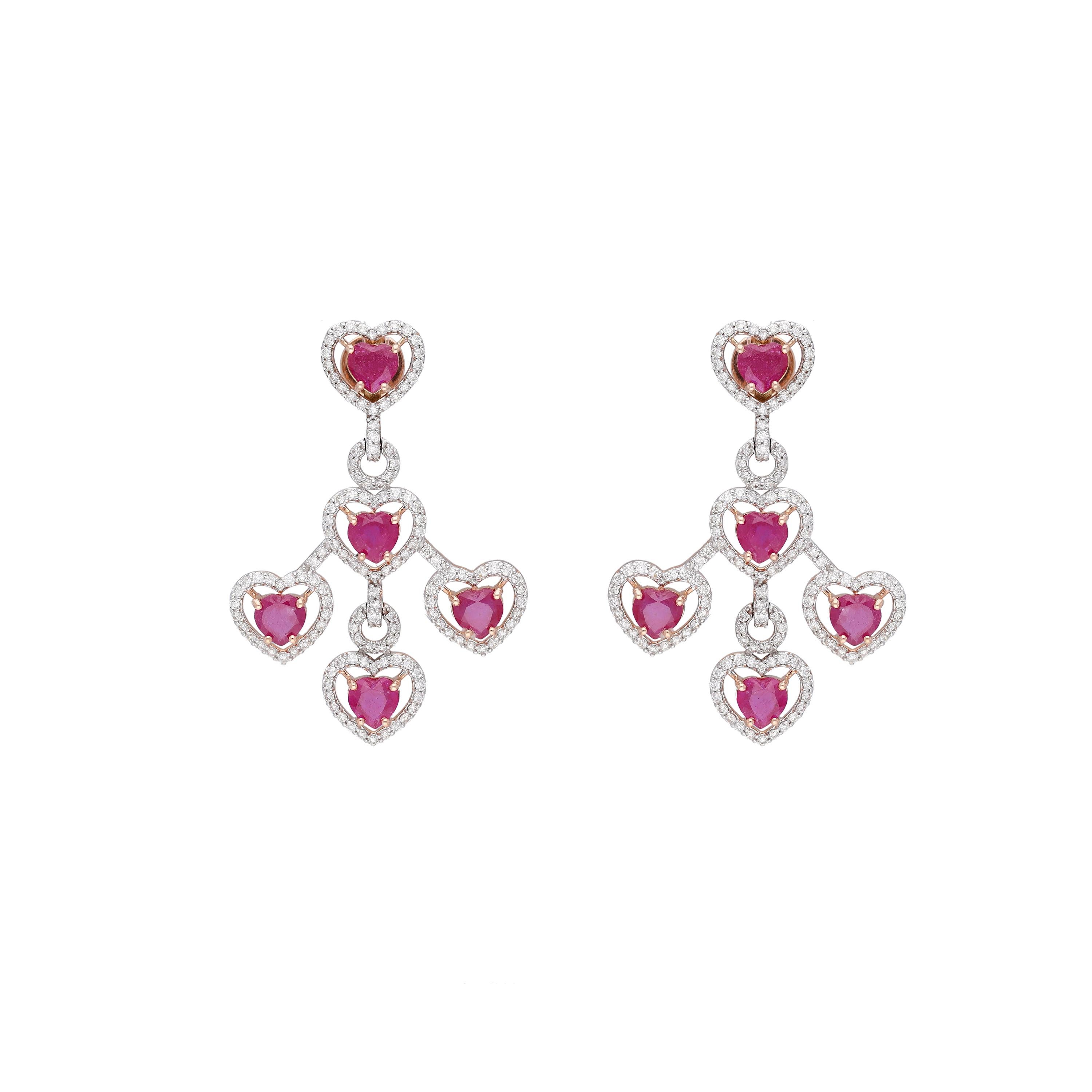 Women's Natural ruby & diamond earring 14k gold For Sale