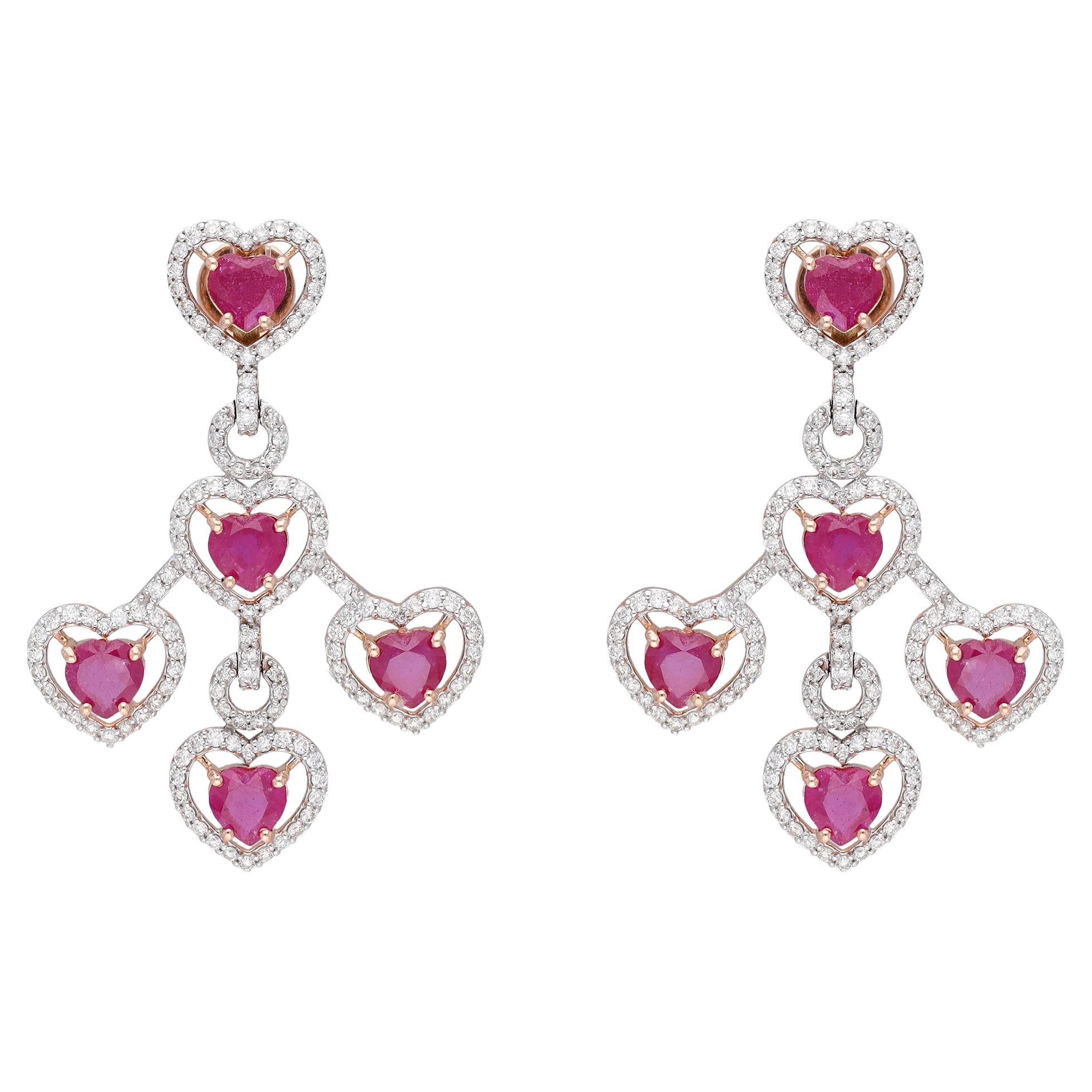 Natural ruby & diamond earring 14k gold For Sale